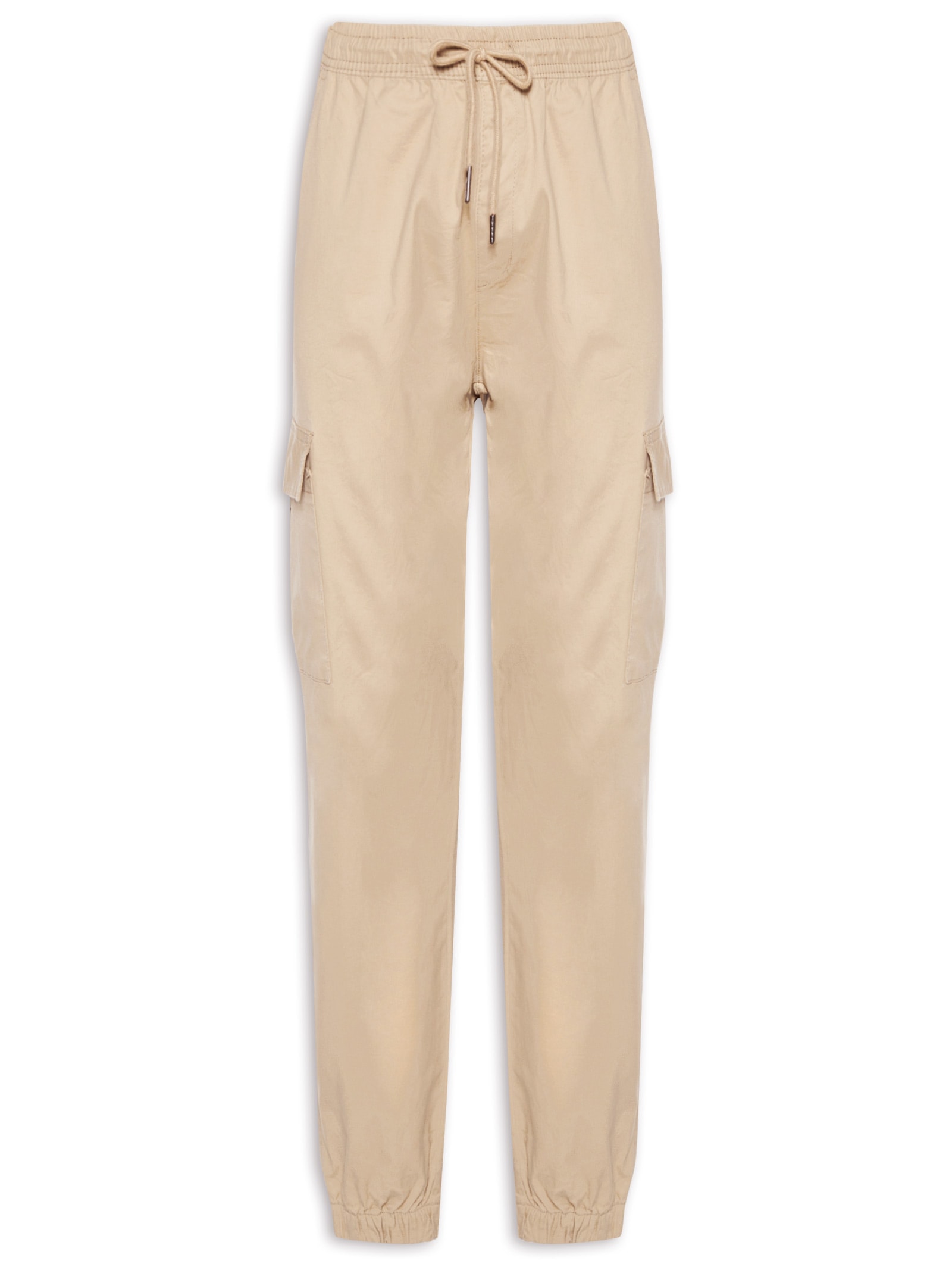 Calça Masculina Cargo Cós Elástico Em Sarja Verde Basiq Men