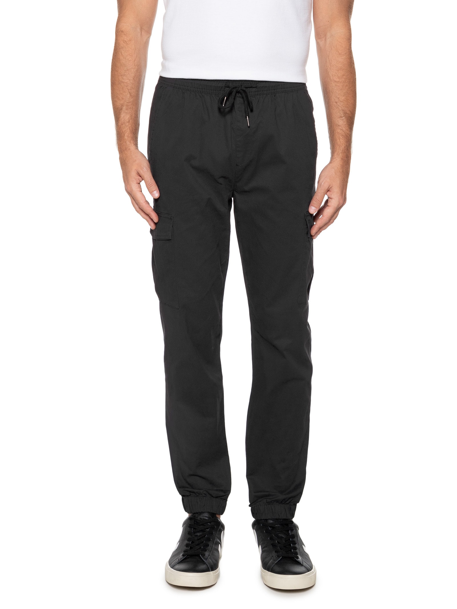 Calça Masculina Cargo Cós Elástico Em Sarja Verde Basiq Men