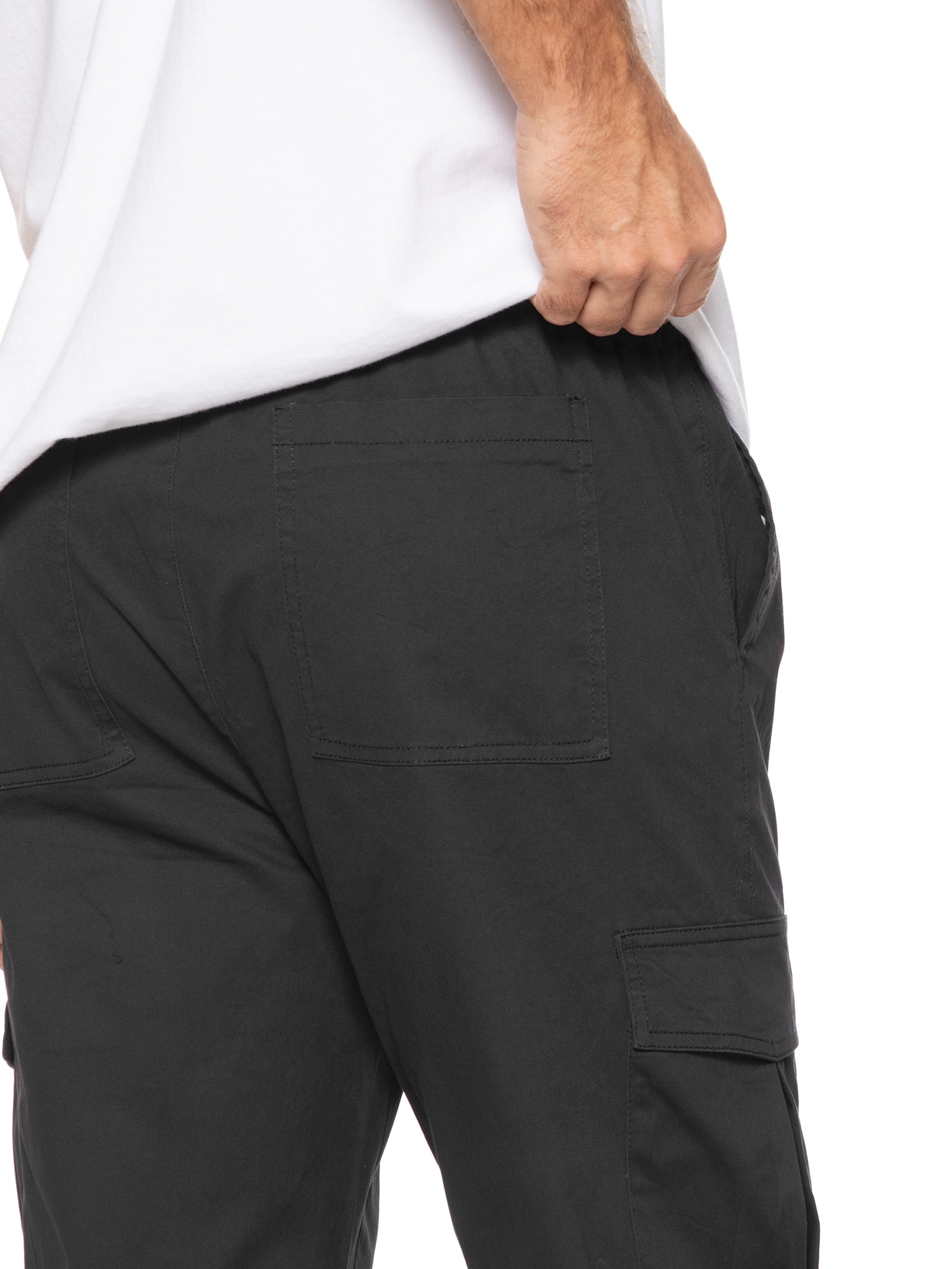 Calça Masculina Cargo Cós Elástico Em Sarja Verde Basiq Men