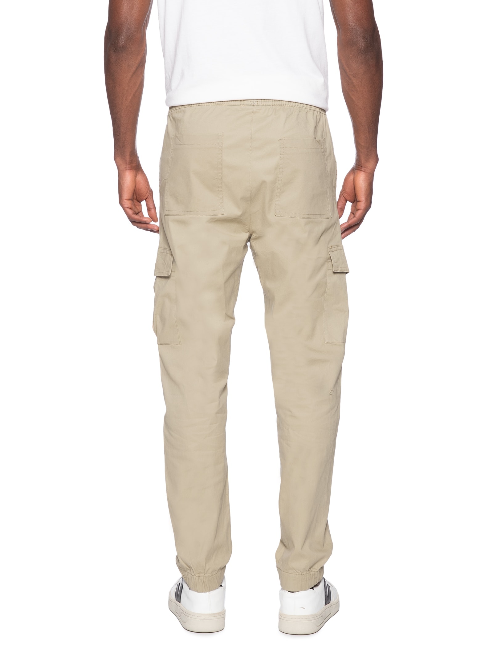 Calça Masculina Cargo Cós Elástico Em Sarja Verde Basiq Men