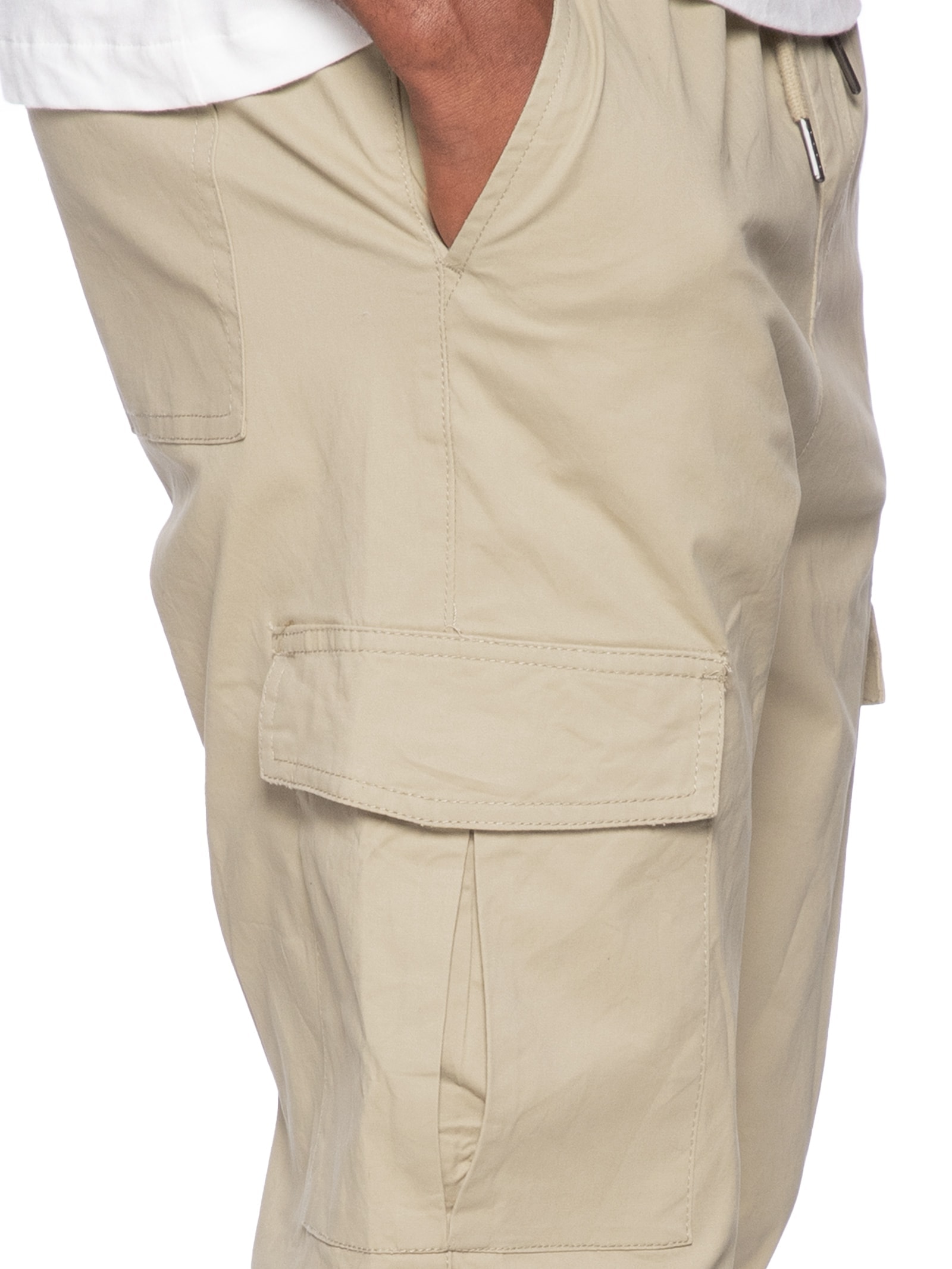 Calça Masculina Cargo Cós Elástico Em Sarja Verde Basiq Men