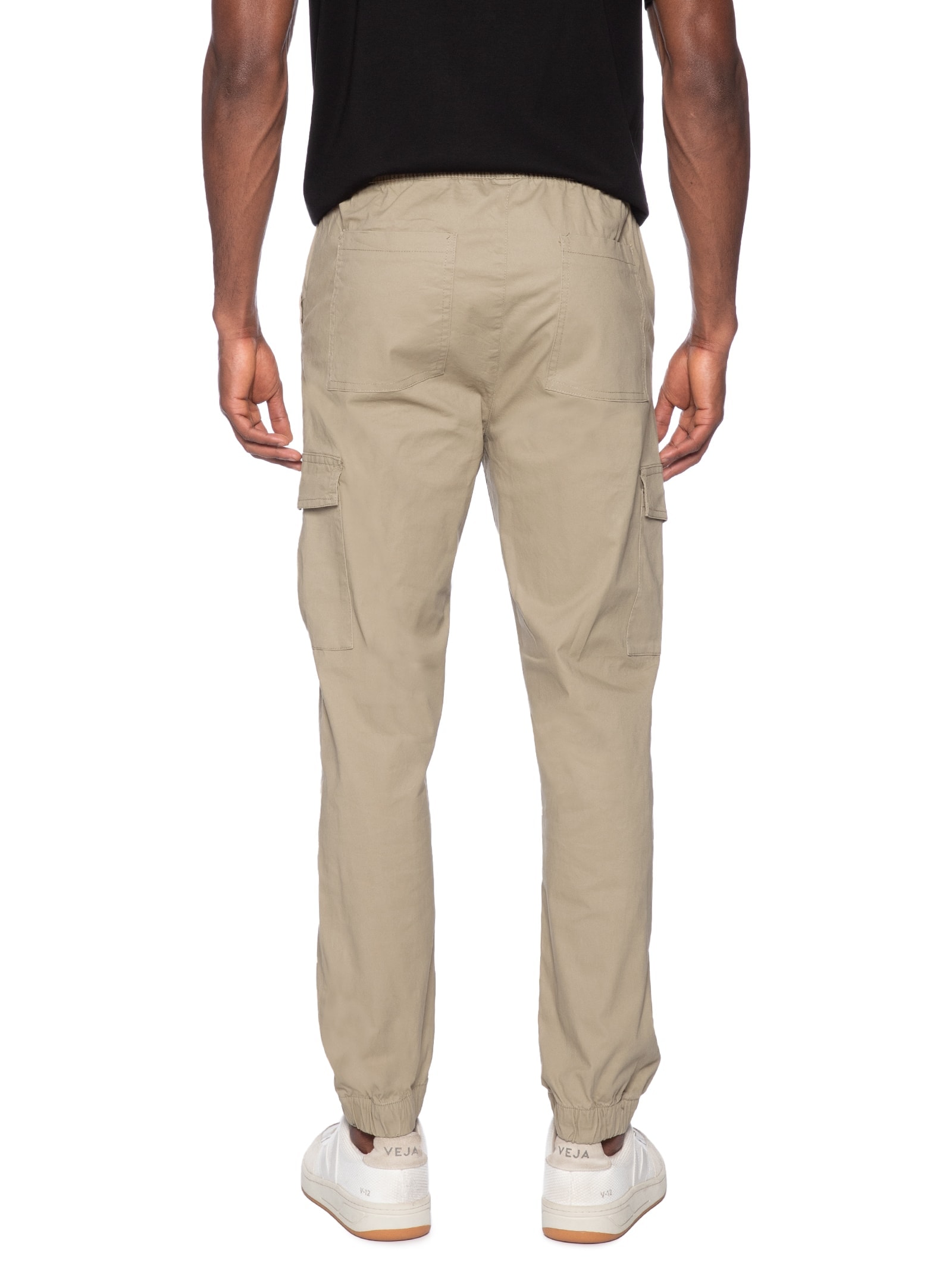 Calça Masculina Cargo Cós Elástico Em Sarja Verde Basiq Men