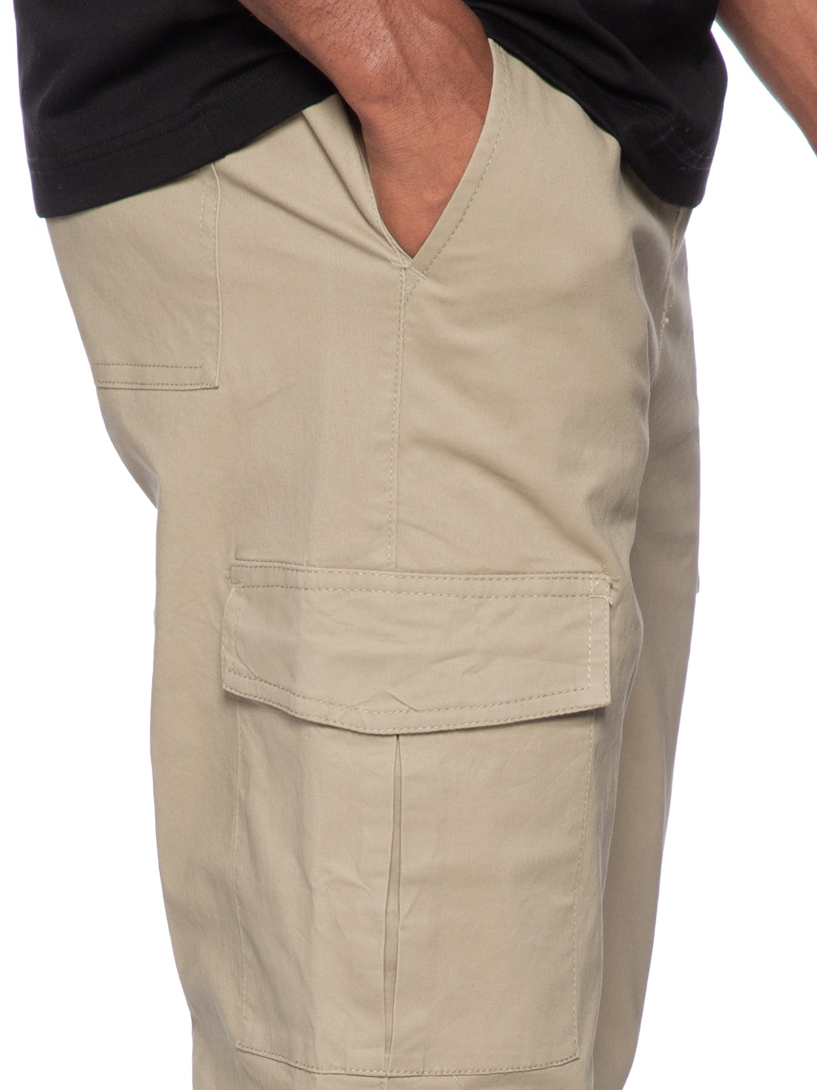 Calça Masculina Cargo Cós Elástico Em Sarja Verde Basiq Men