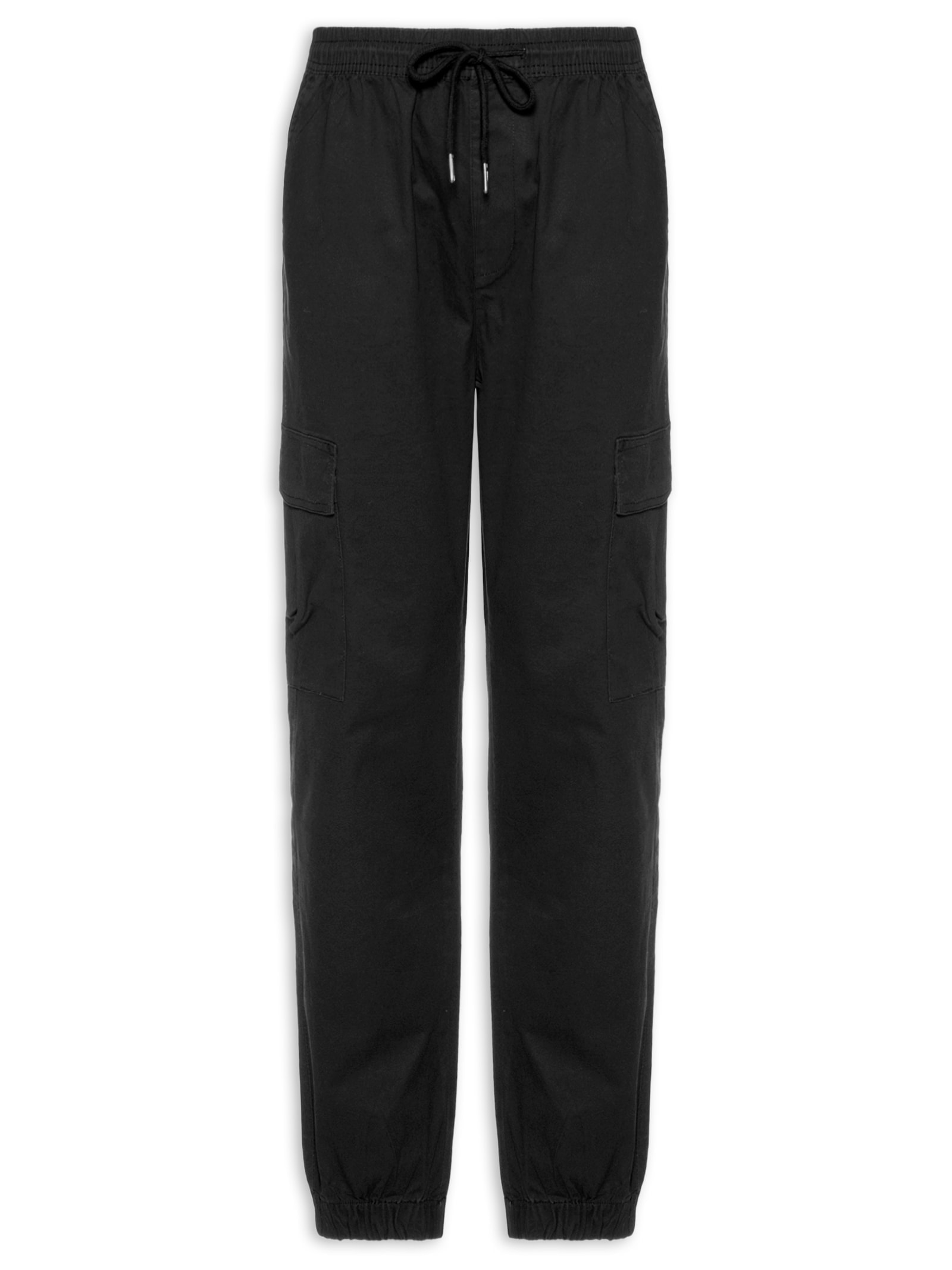 Calça Masculina Cargo Cós Elástico Em Sarja Verde Basiq Men