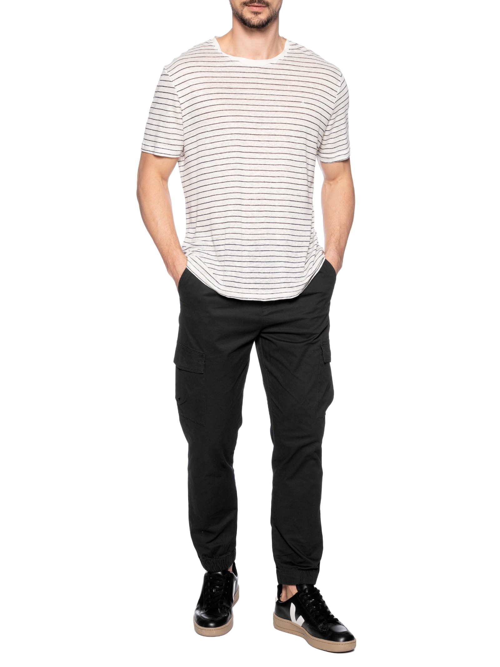 Calça Masculina Cargo Cós Elástico Em Sarja Verde Basiq Men