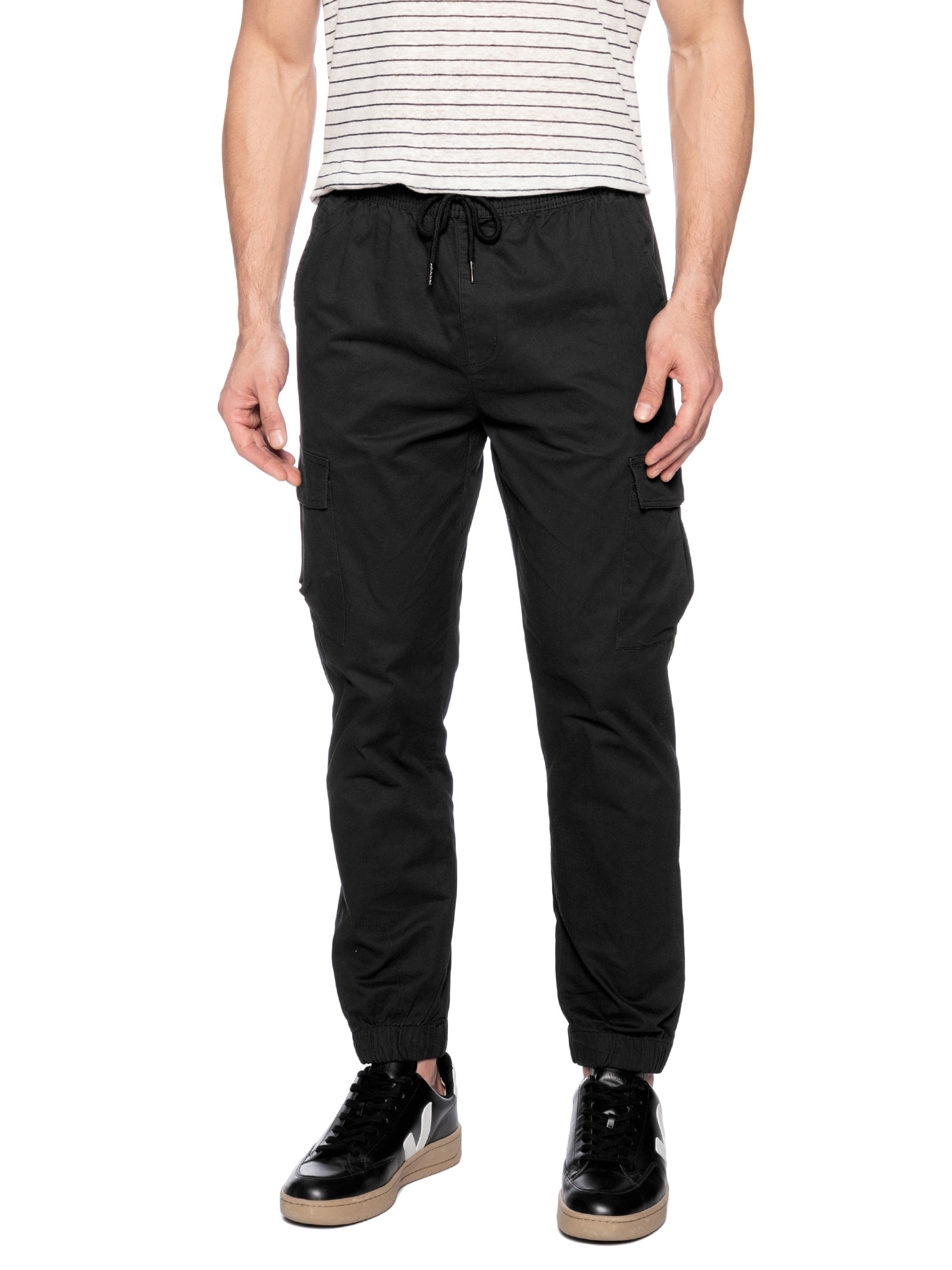 Calça Masculina Cargo Cós Elástico Em Sarja Verde Basiq Men