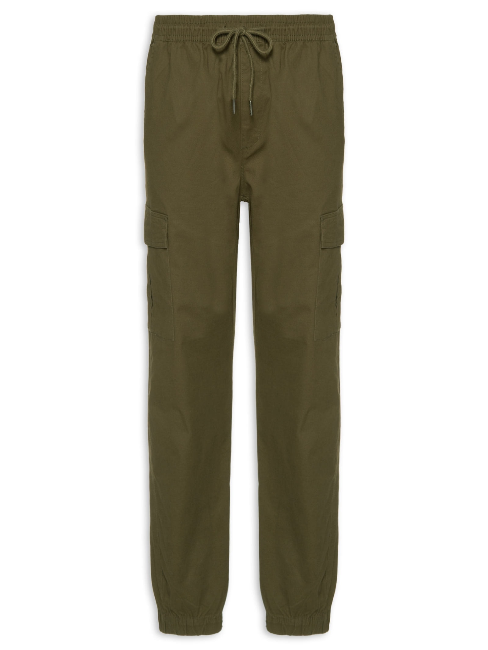 Calça Masculina Cargo Cós Elástico Em Sarja Verde Basiq Men
