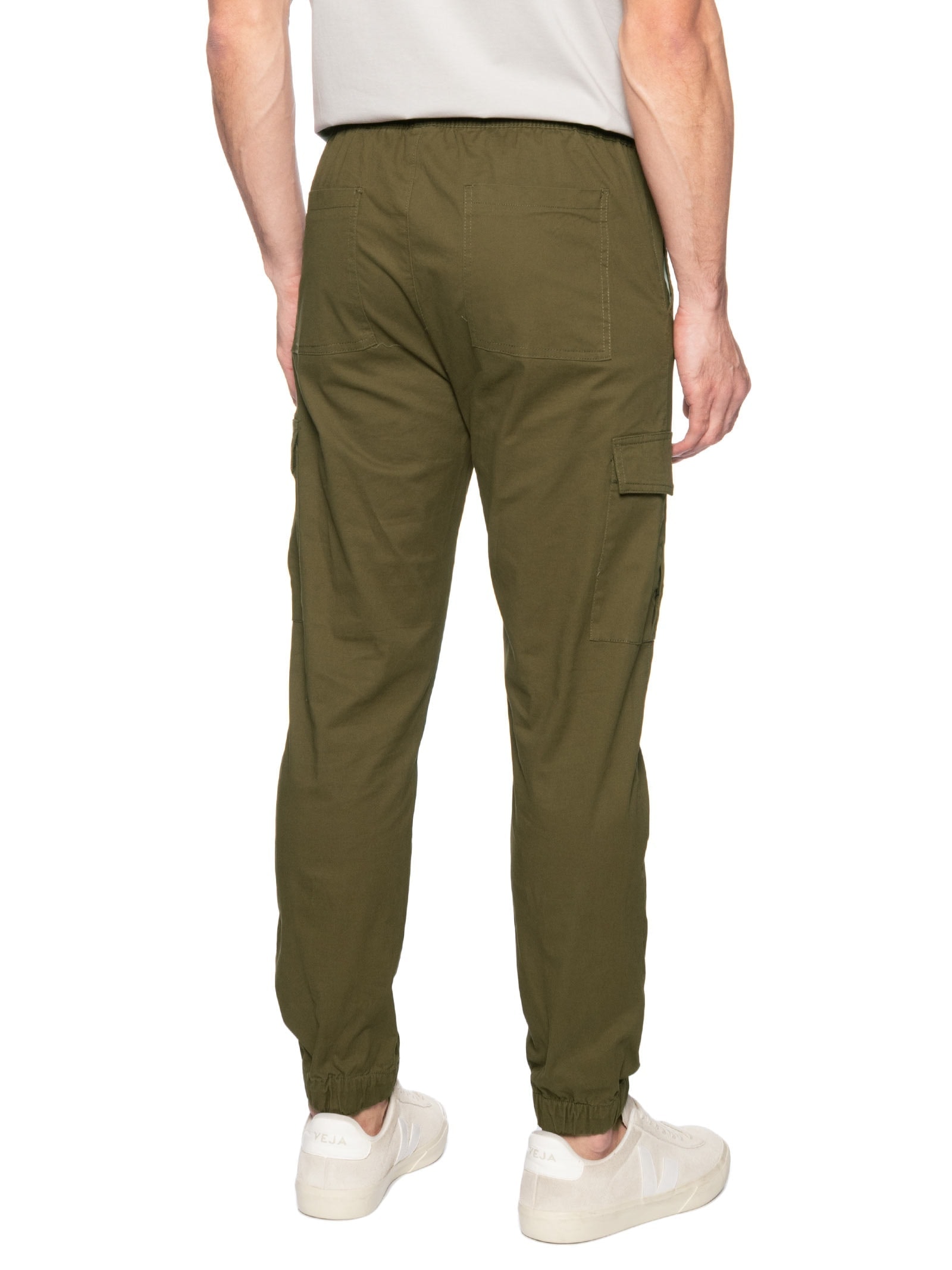 Calça Masculina Cargo Cós Elástico Em Sarja Verde Basiq Men