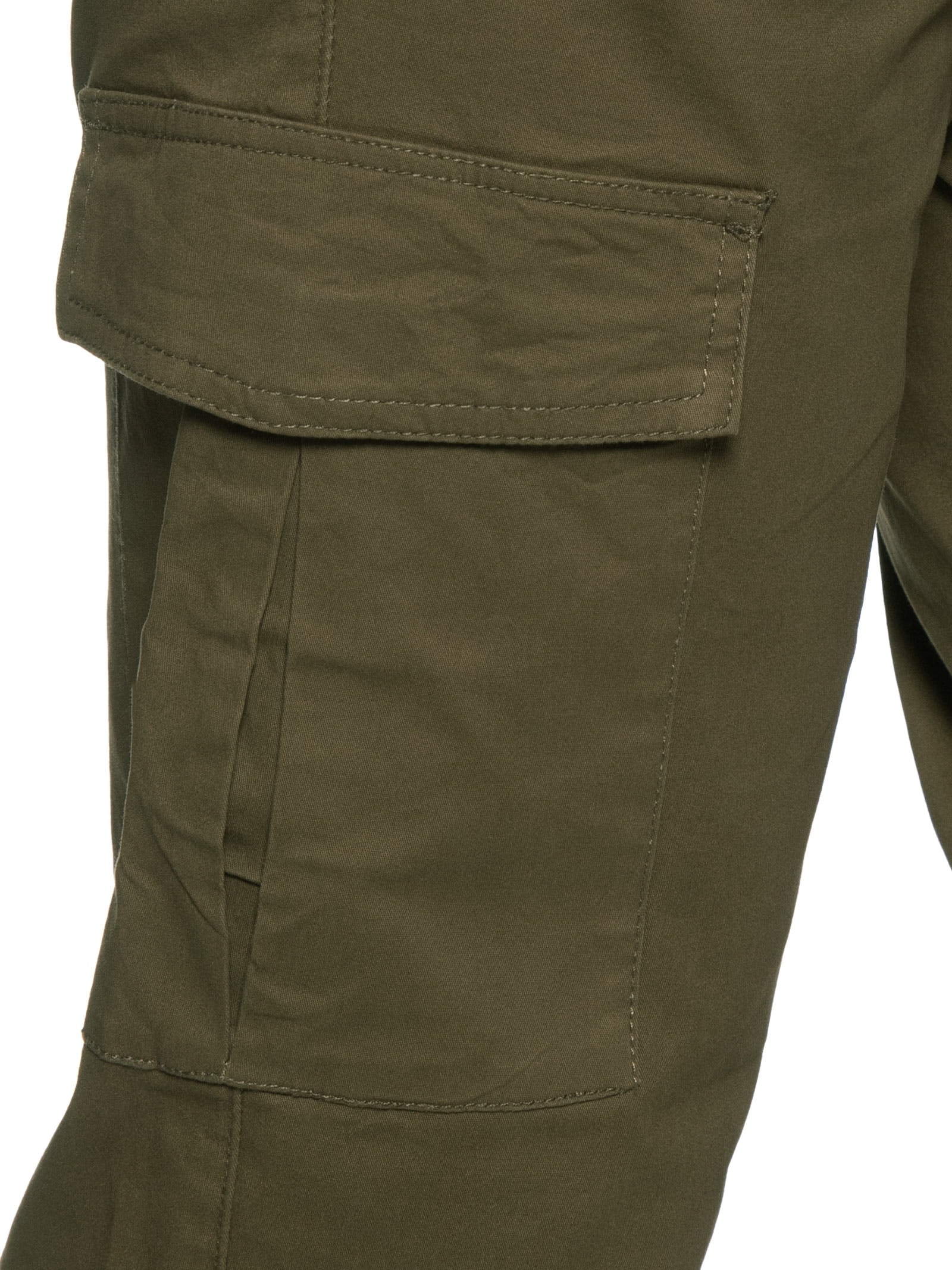 Calça Masculina Cargo Cós Elástico Em Sarja Verde Basiq Men