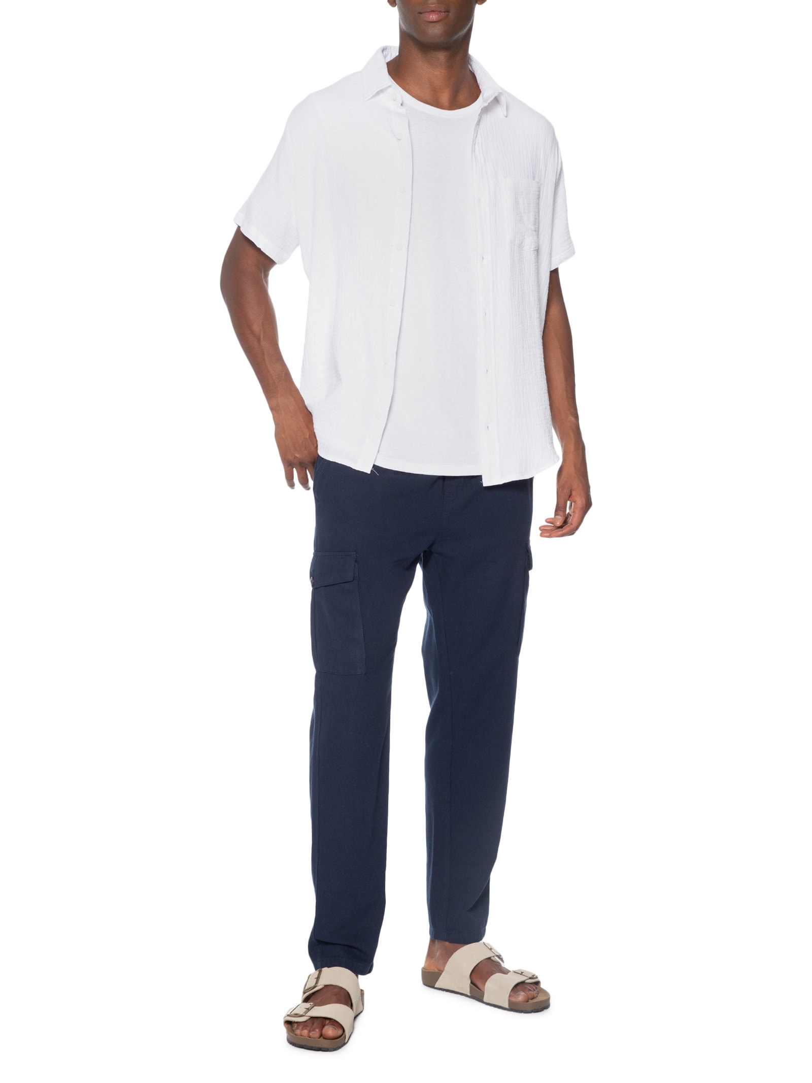 Calça Masculina Cargo Reta Azul Basiq Men