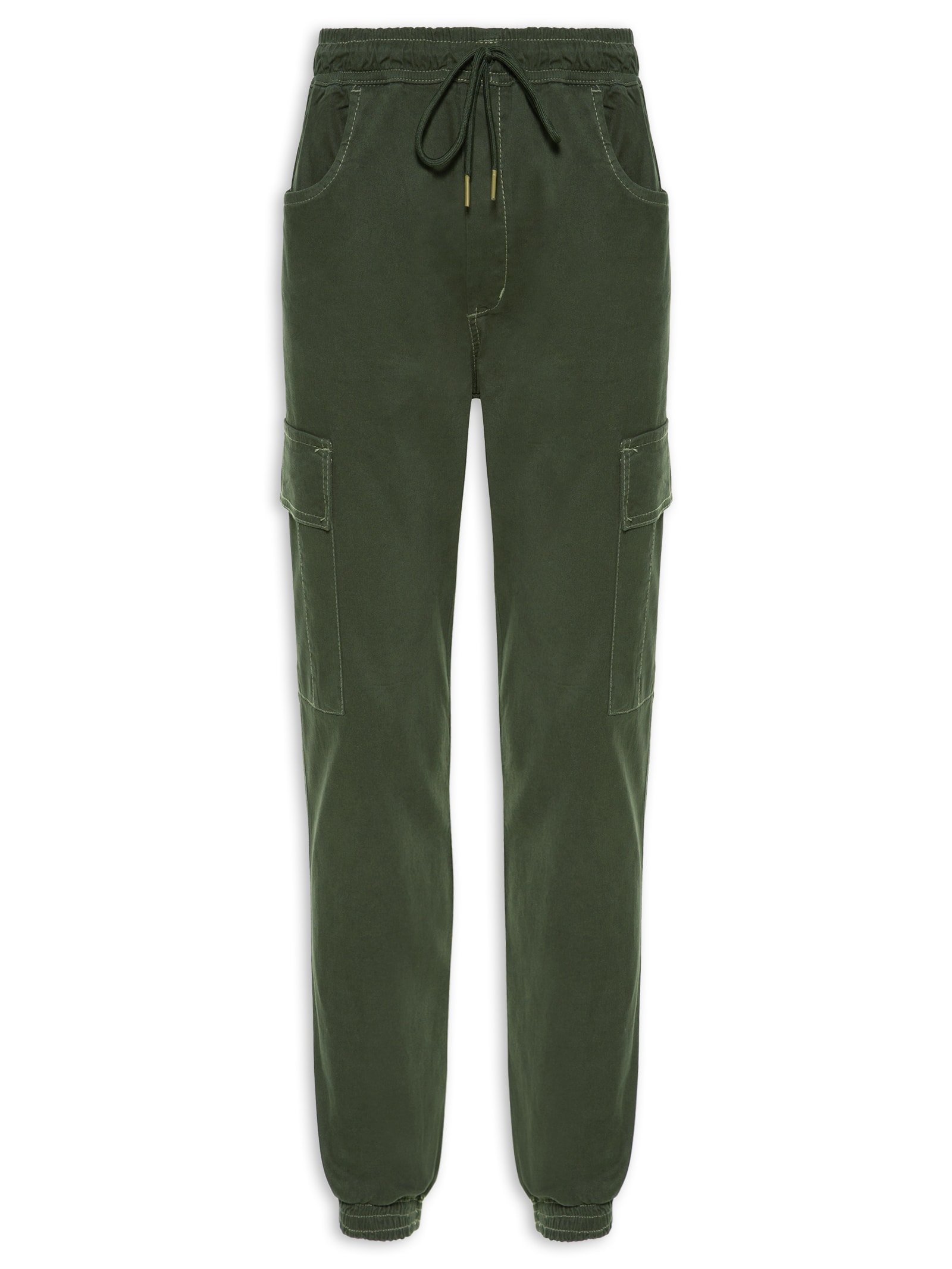 Calça Masculina Cargo Sarja Com Costura Contrastante Verde Basiq Men