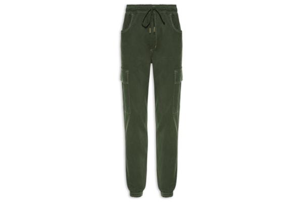 Calça Masculina Cargo Sarja Com Costura Contrastante - Verde