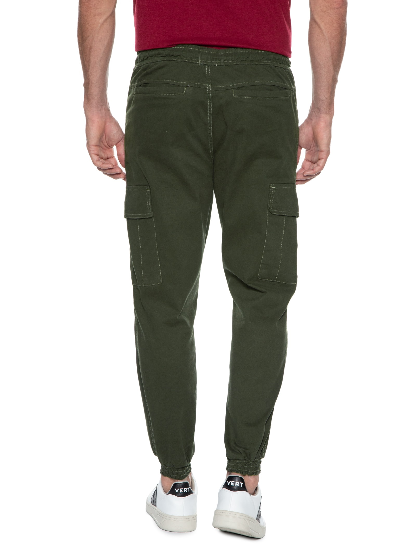 Calça Masculina Cargo Sarja Com Costura Contrastante Verde Basiq Men