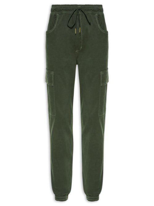 Calça Masculina Cargo Sarja Com Costura Contrastante – Verde