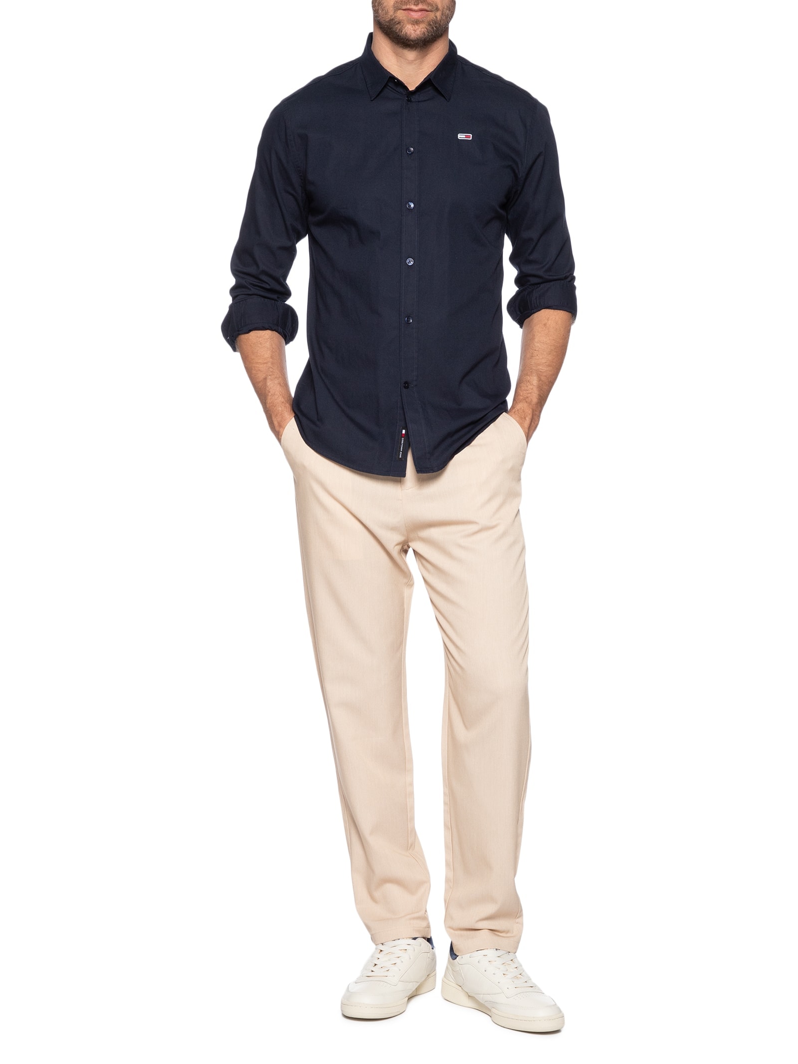 Calça Masculina Casual Cós Elástico Reta Bege '2 Essential