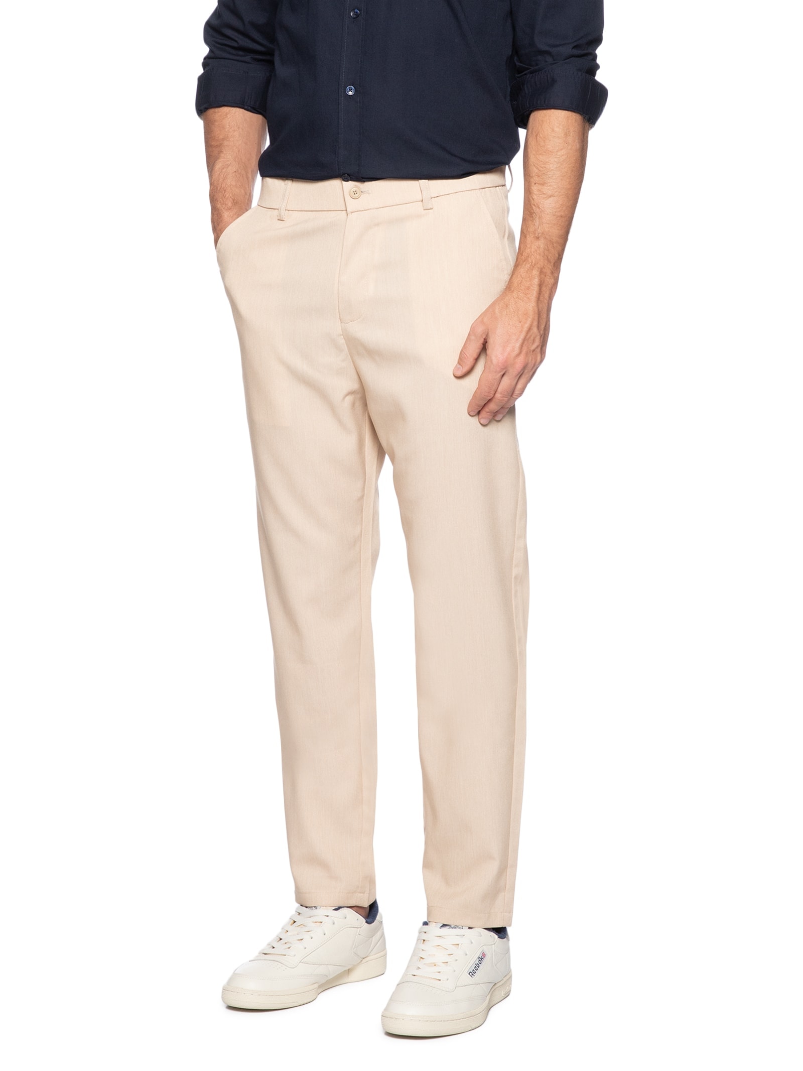 Calça Masculina Casual Cós Elástico Reta Bege '2 Essential