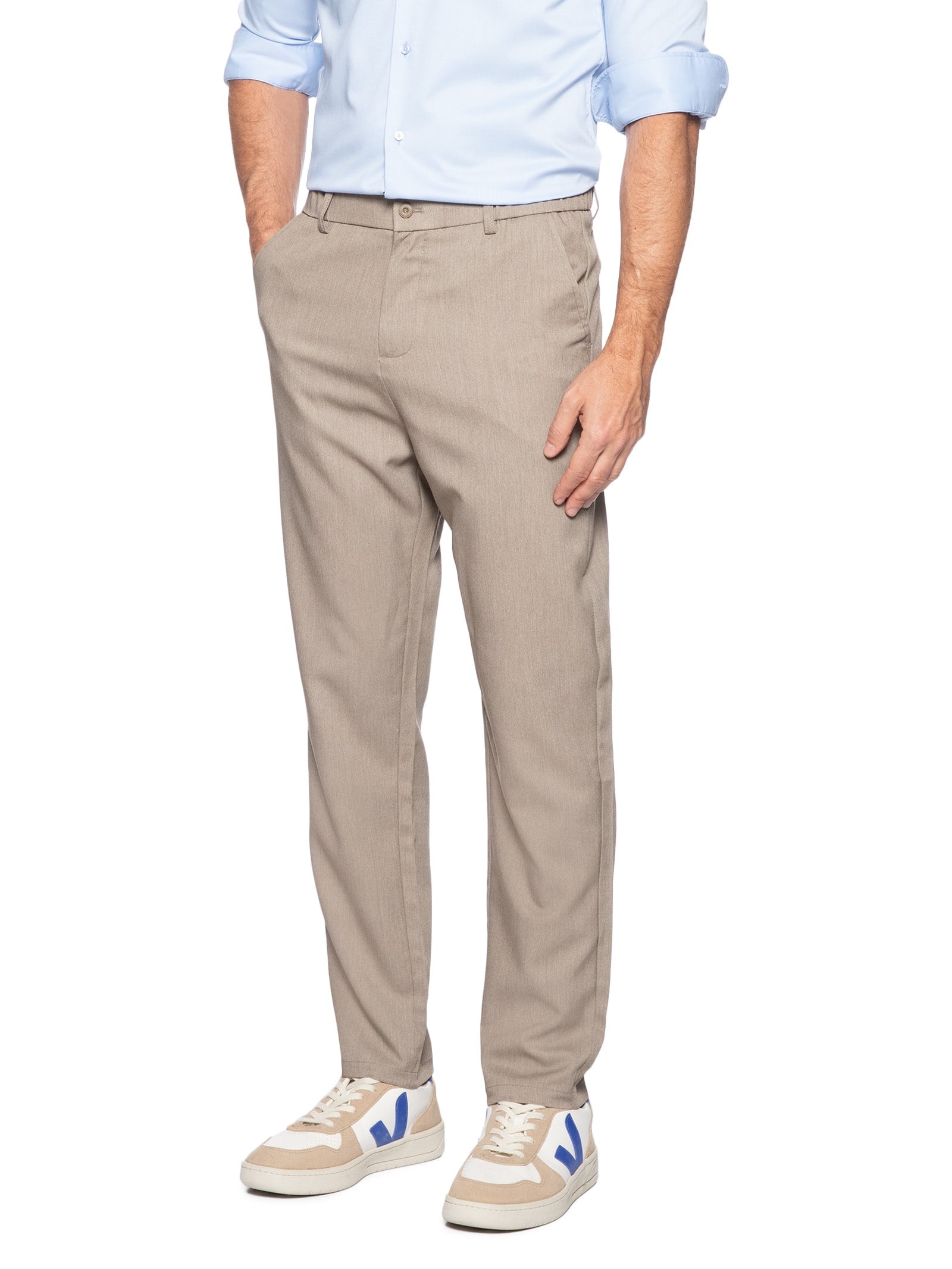 Calça Masculina Casual Cós Elástico Reta Bege '2 Essential