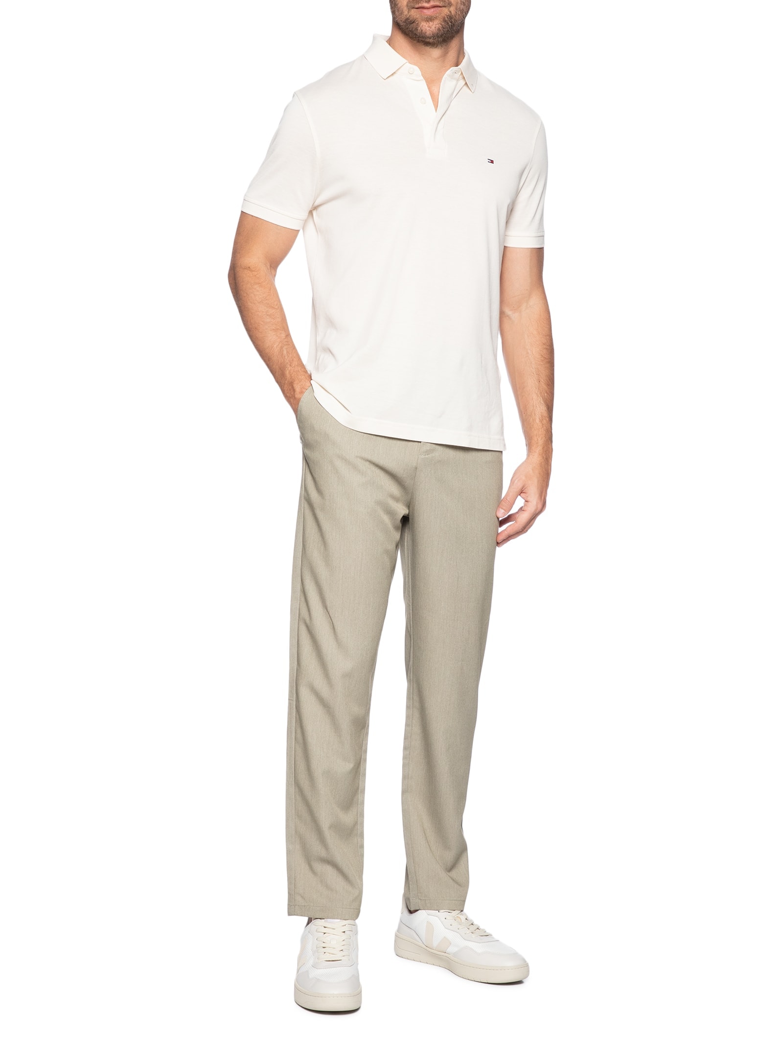 Calça Masculina Casual Cós Elástico Reta Bege '2 Essential