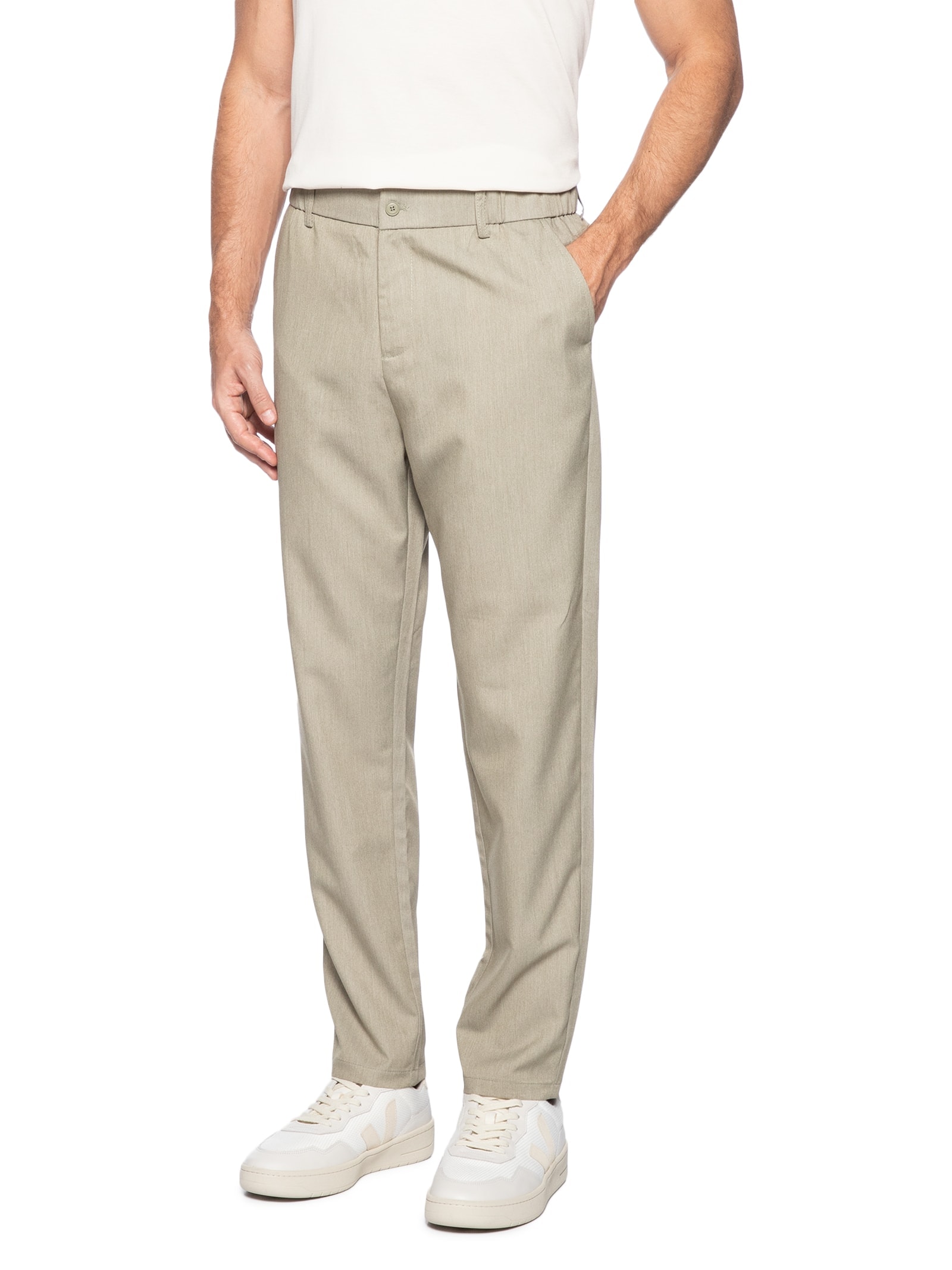 Calça Masculina Casual Cós Elástico Reta Bege '2 Essential