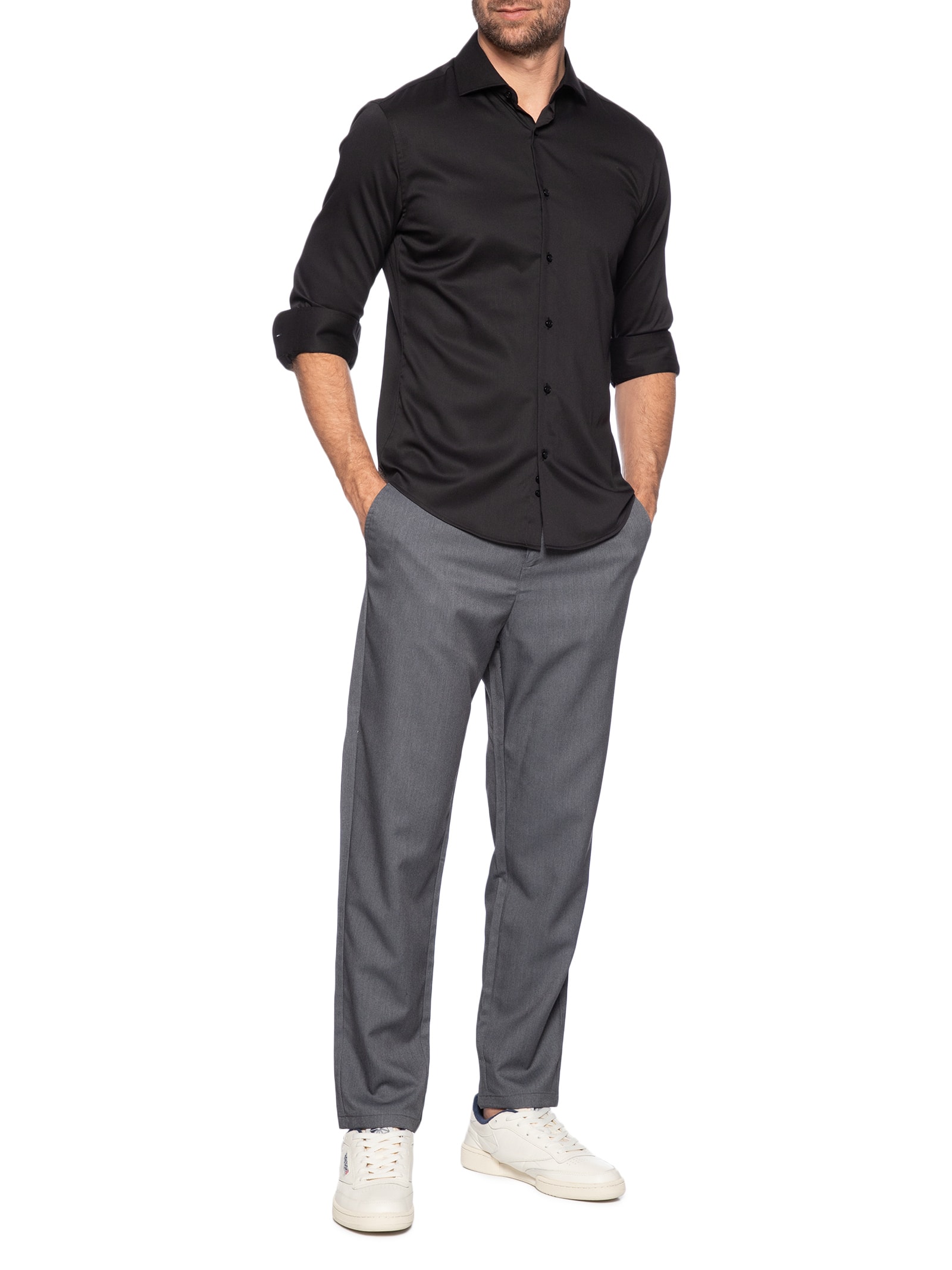 Calça Masculina Casual Cós Elástico Reta Cinza '2 Essential