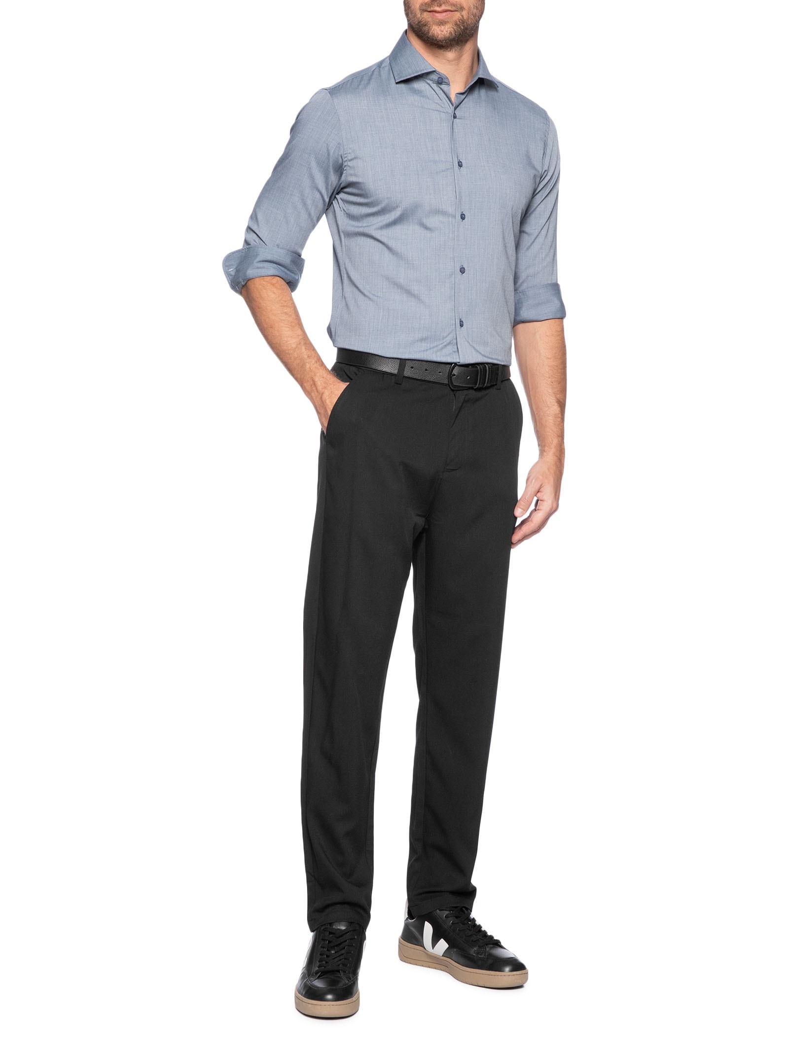 Calça Masculina Casual Cós Elástico Reta Preto '2 Essential