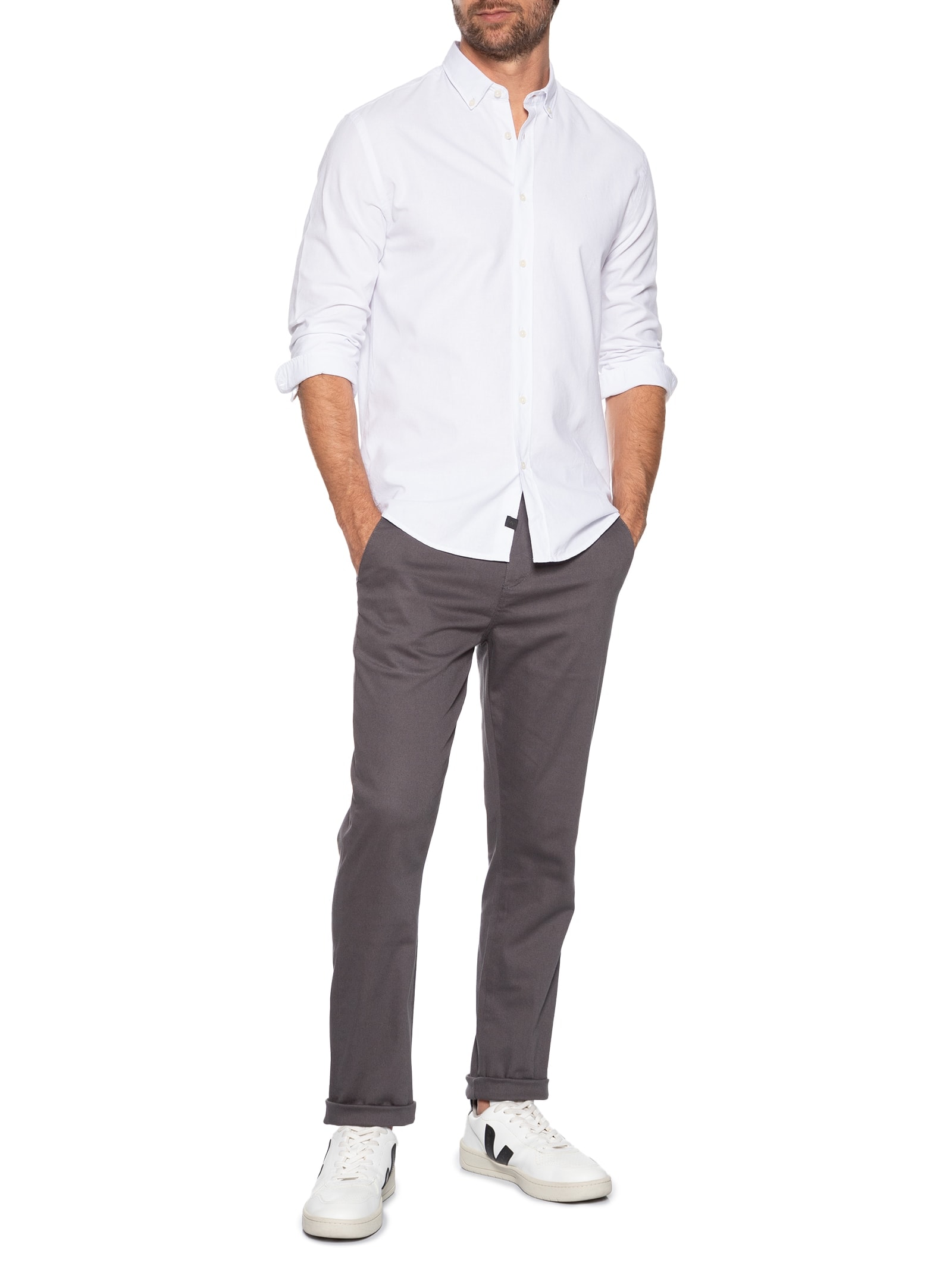 Calça Masculina Chino Color Clássica Cinza  Aramis