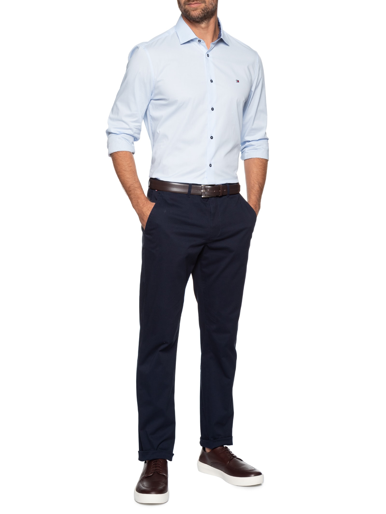 Calça Masculina Chino Denton Essential Em Twill Azul Tommy Hilfiger