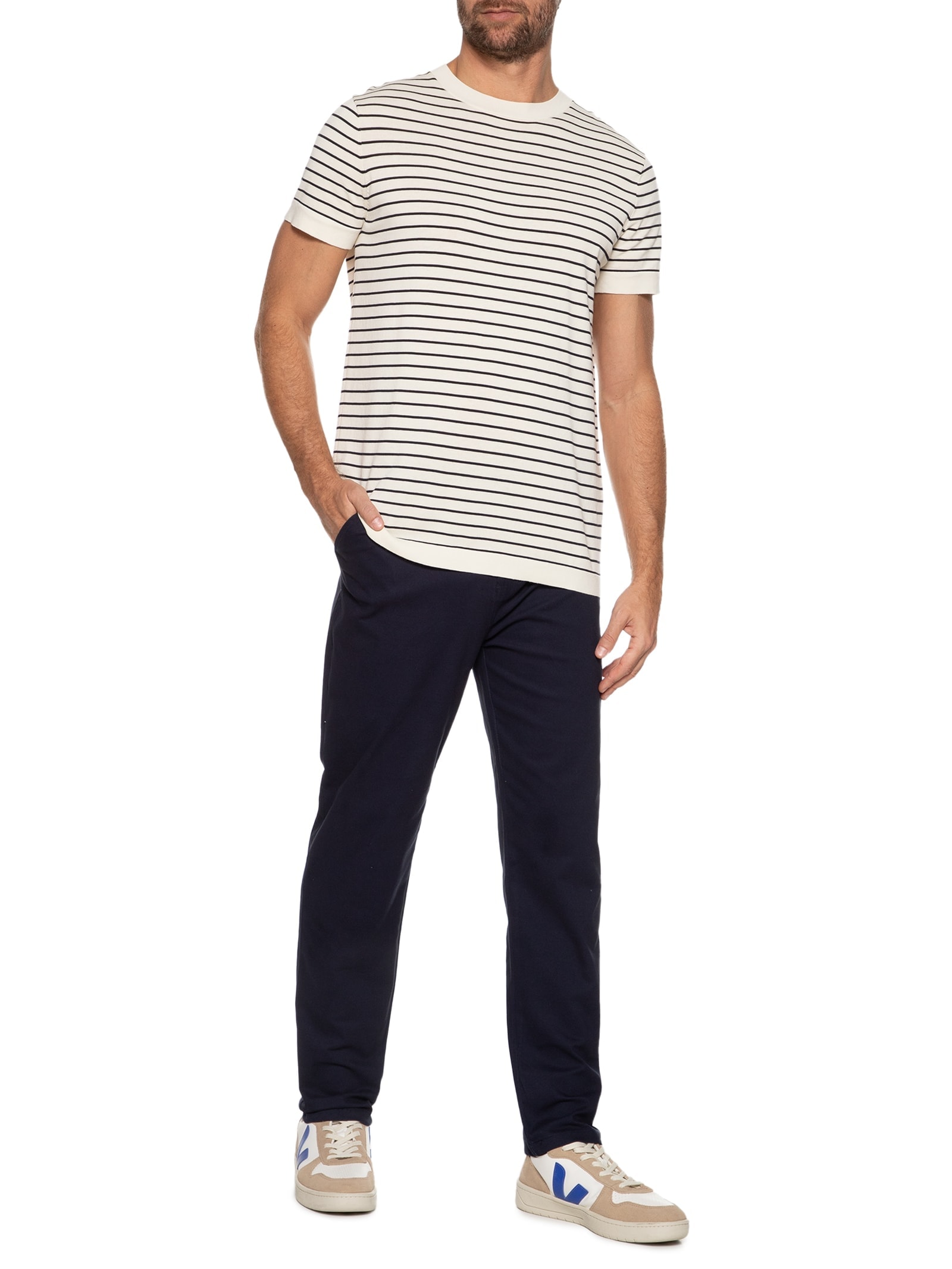 Calça Masculina Chino Reta Color Azul Basiq Men