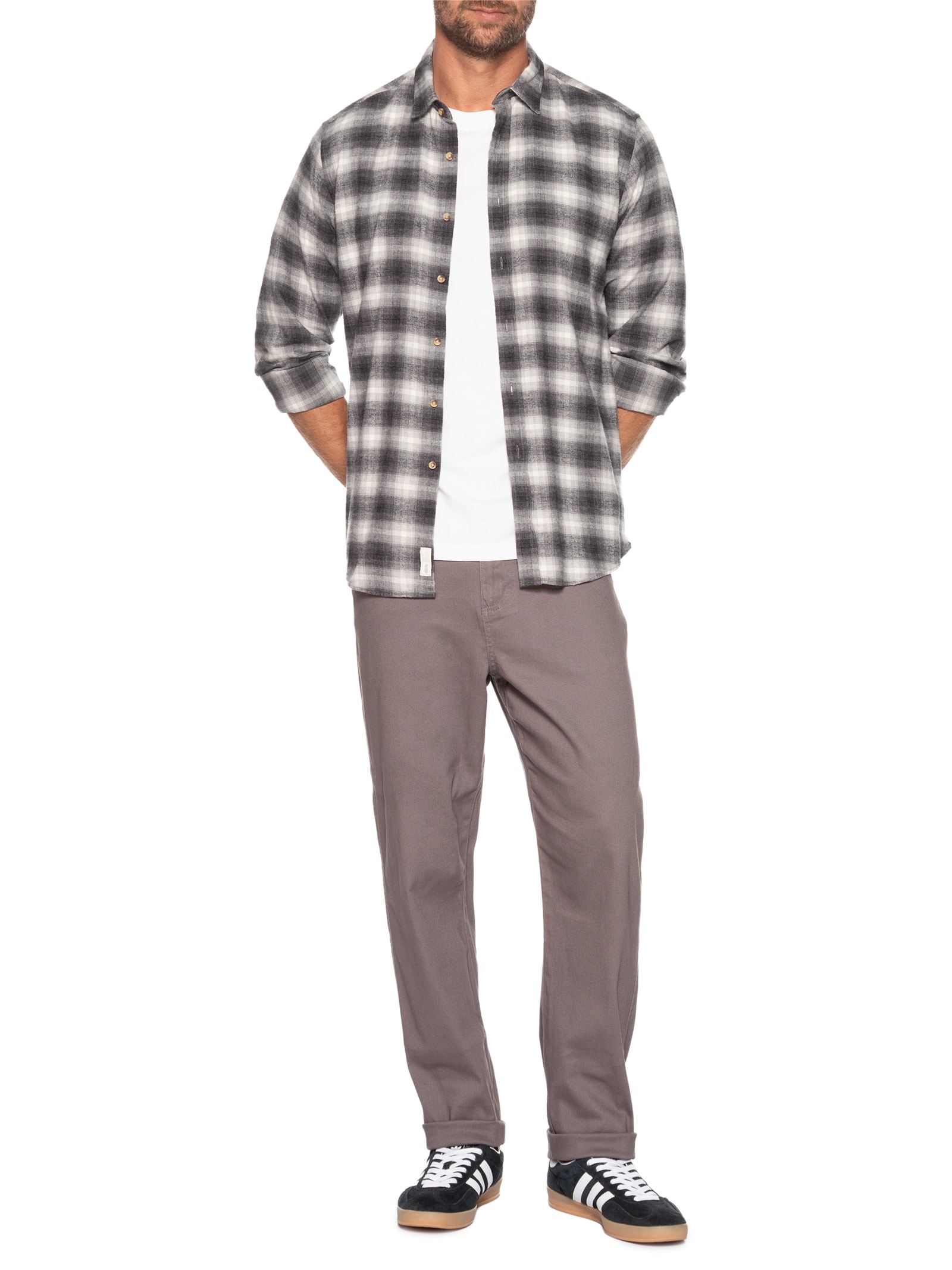 Calça Masculina Chino Sarja Color Cinza Basiq Men