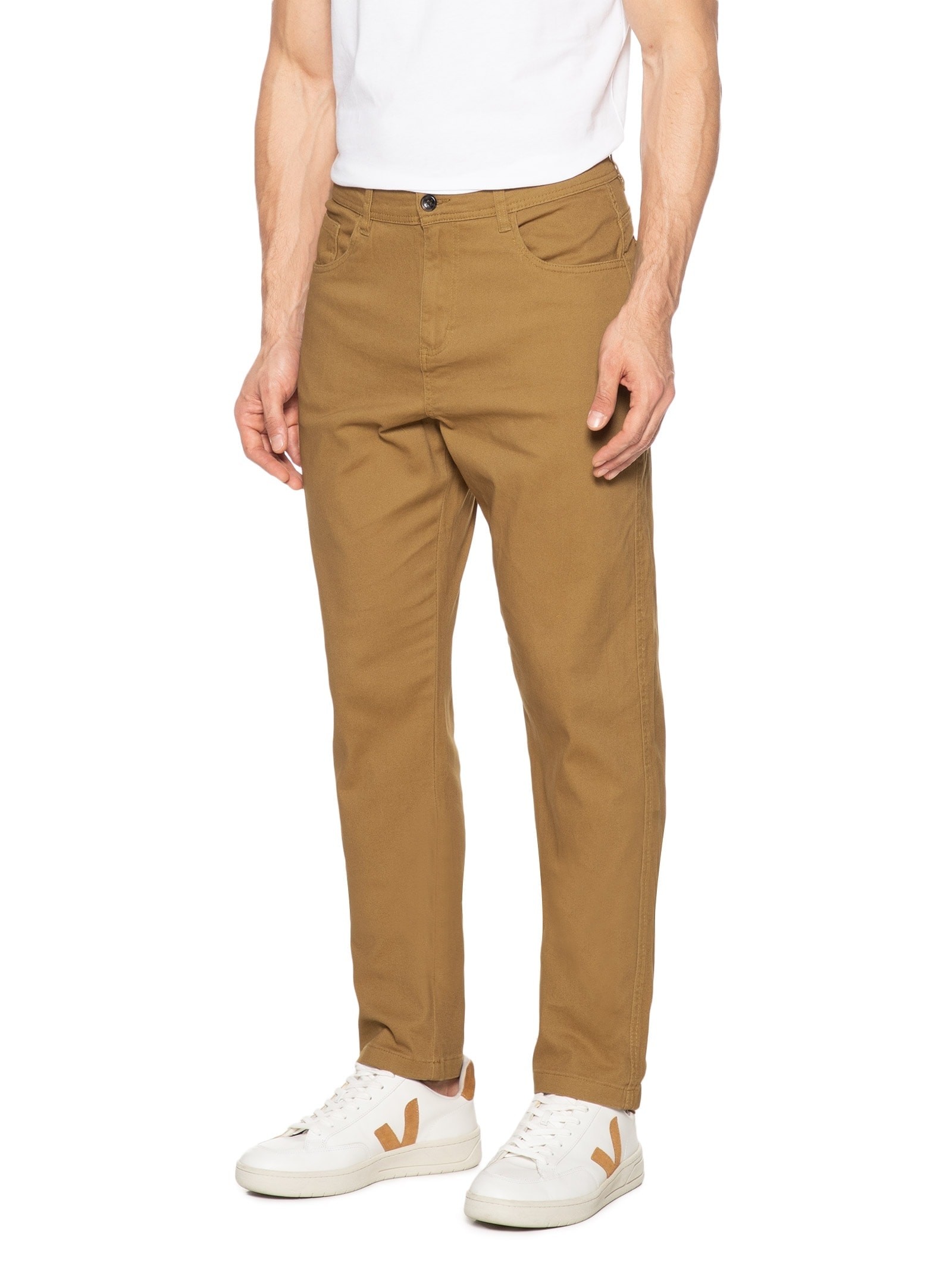 Calça Masculina Chino Sarja Color Marrom Basiq Men