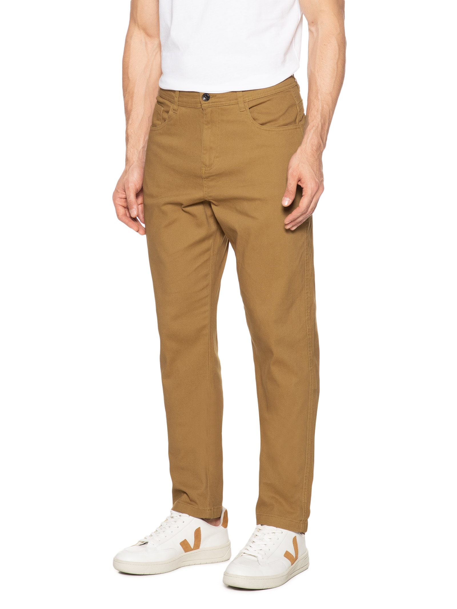 Calça Masculina Chino Sarja Color Marrom Basiq Men
