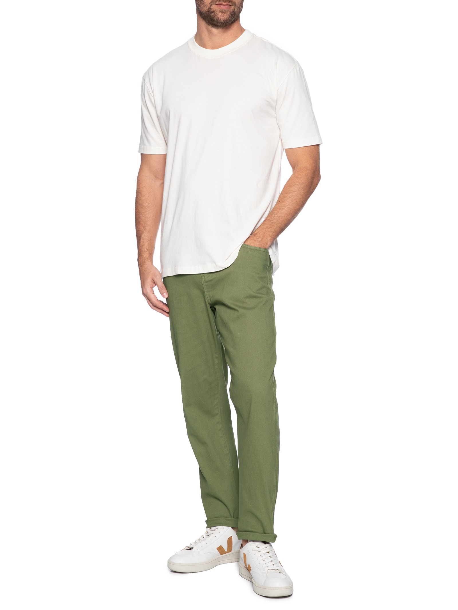 Calça Masculina Chino Sarja Color Verde Basiq Men