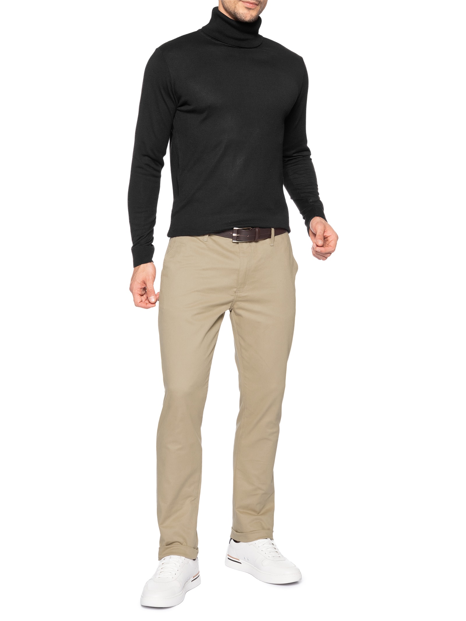 Calça Masculina Chino Sarja Elastano Bege Sergio K