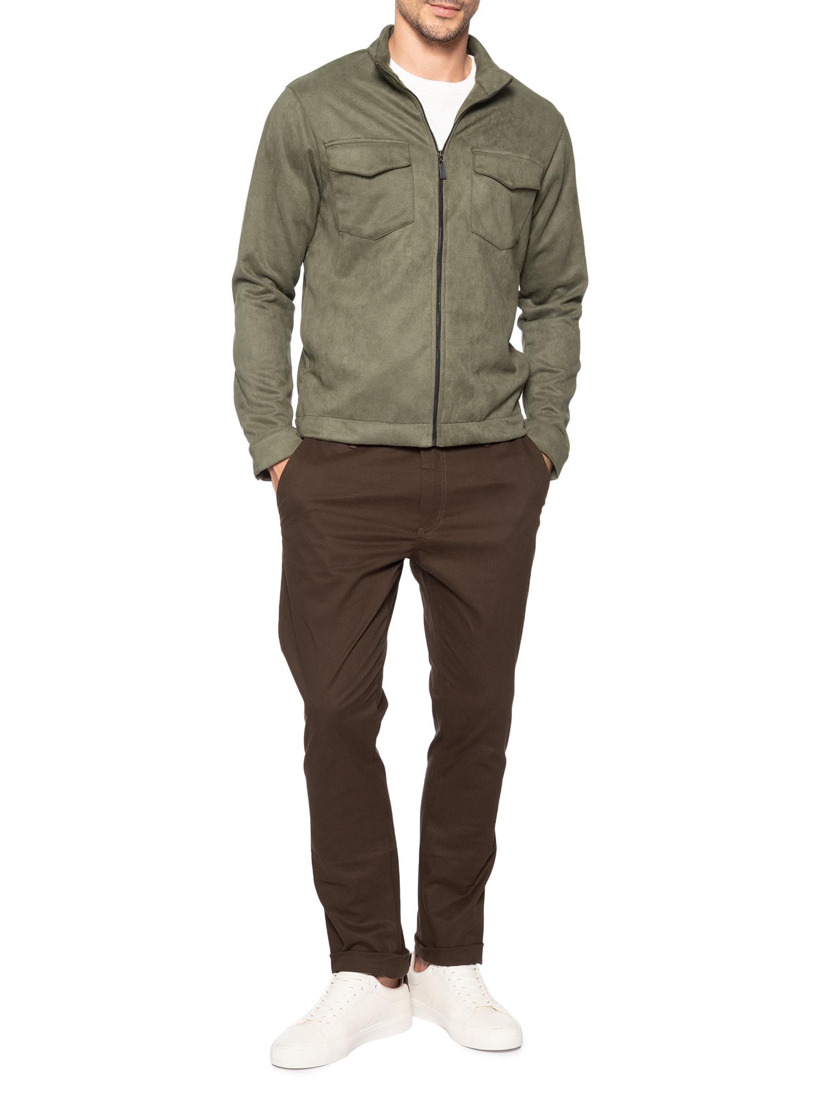 Calça Masculina Chino Sarja Elastano Marrom Sergio K