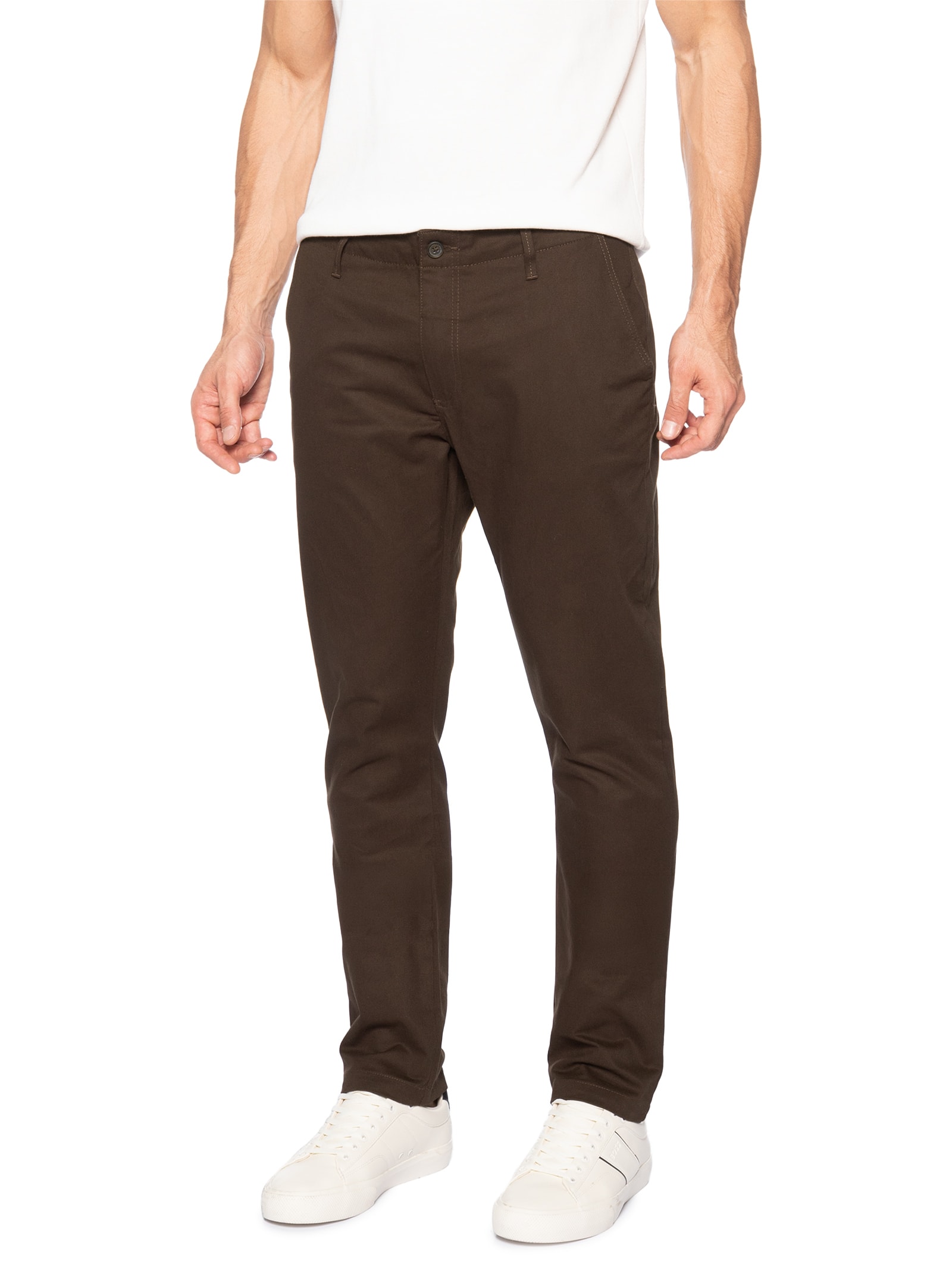 Calça Masculina Chino Sarja Elastano Marrom Sergio K