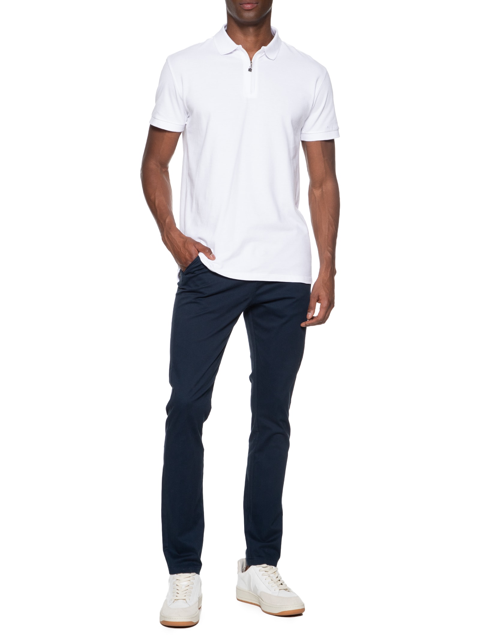 Calça Masculina Chino Slim Clássica Sarja  Azul Aramis