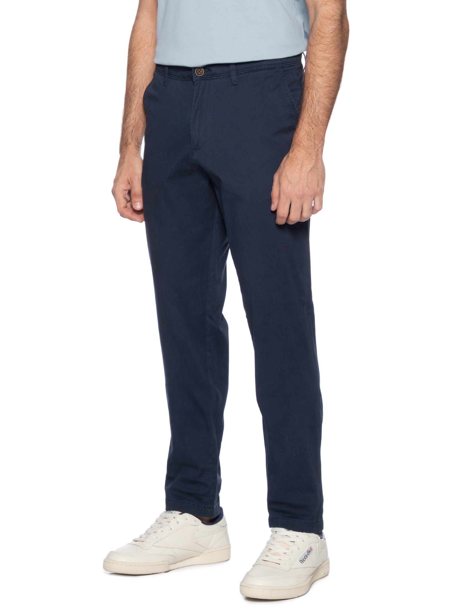 Calça Masculina Chino Slim Fit Em Algodão Azul Jack & Jones