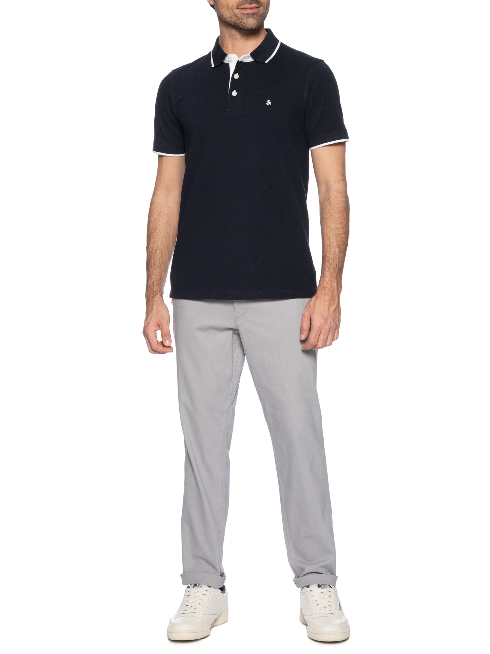 Calça Masculina Chino Slim Fit Em Algodão Cinza Jack & Jones