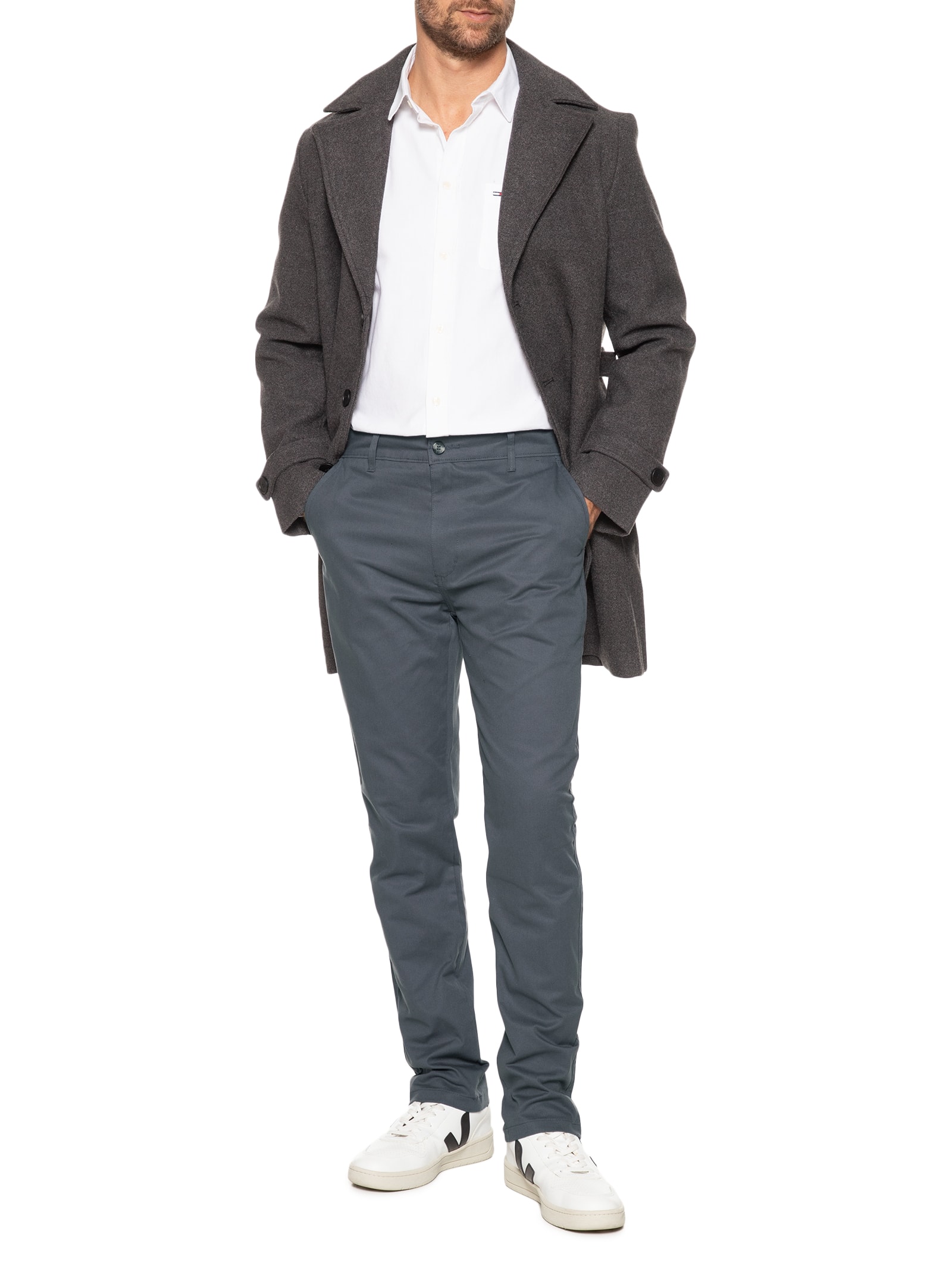 Calça Masculina Clássica Chino Reta Cinza '2 Essential