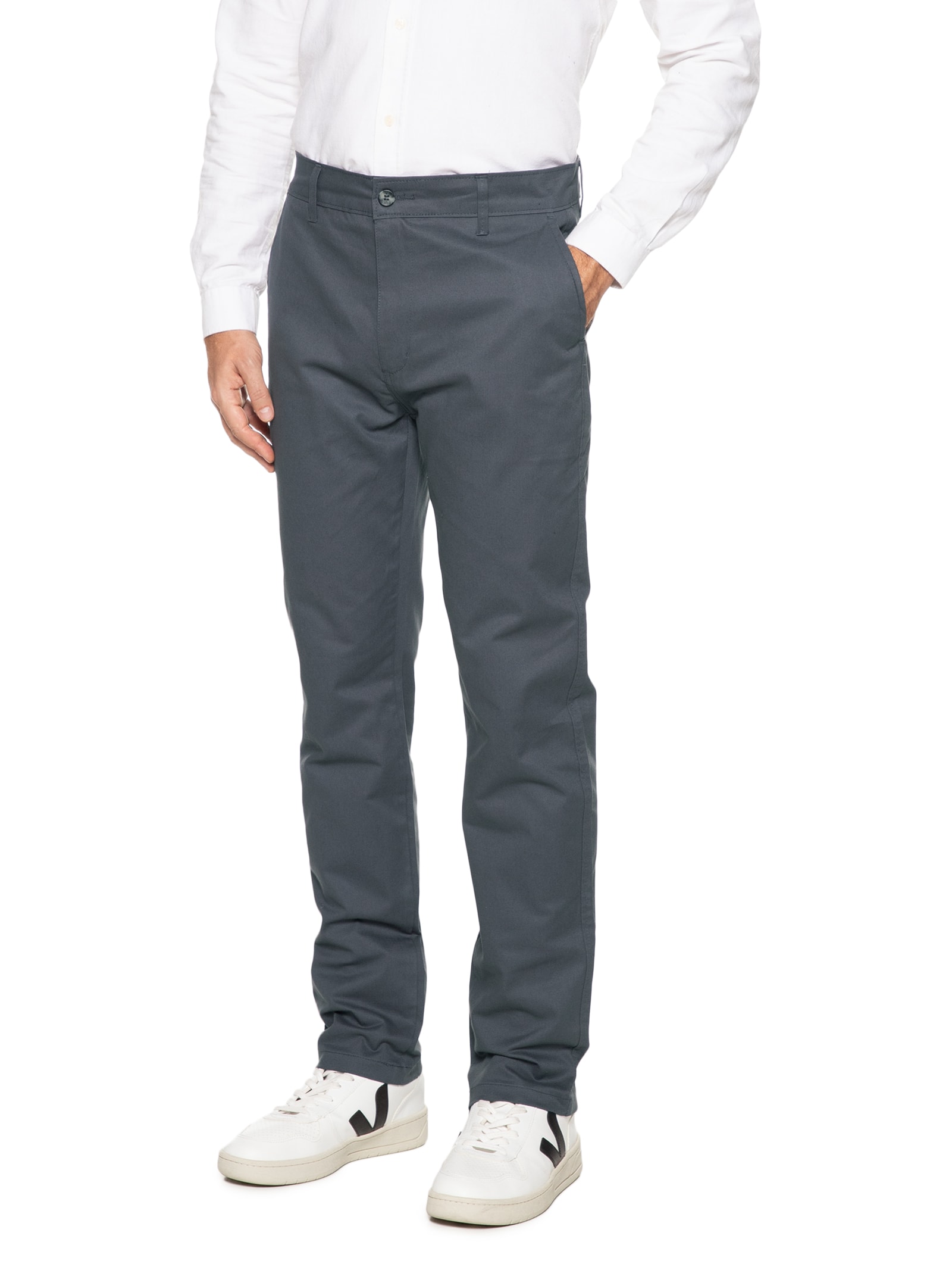 Calça Masculina Clássica Chino Reta Cinza '2 Essential