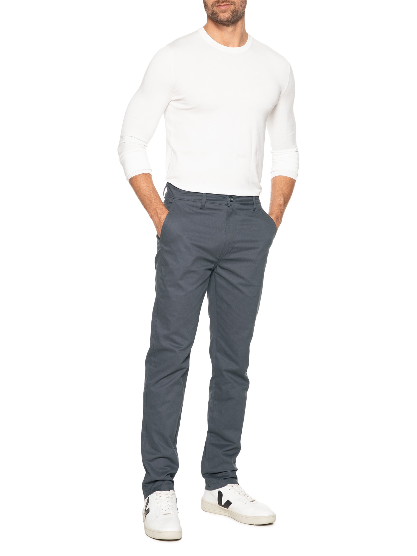 Calça Masculina Clássica Chino Slim Cinza '2 Essential