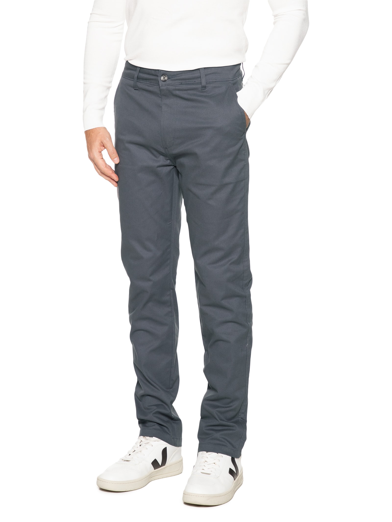 Calça Masculina Clássica Chino Slim Cinza '2 Essential