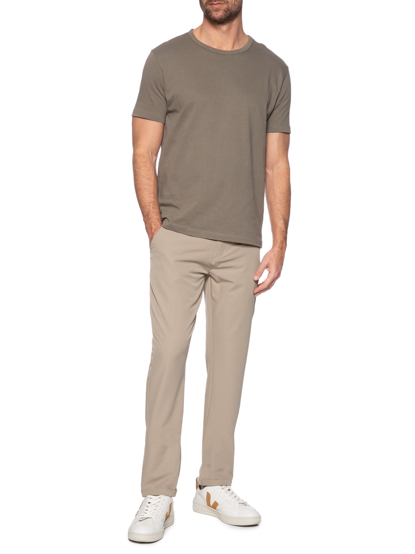 Calça Masculina Confort Slim Bege  Basiq Men