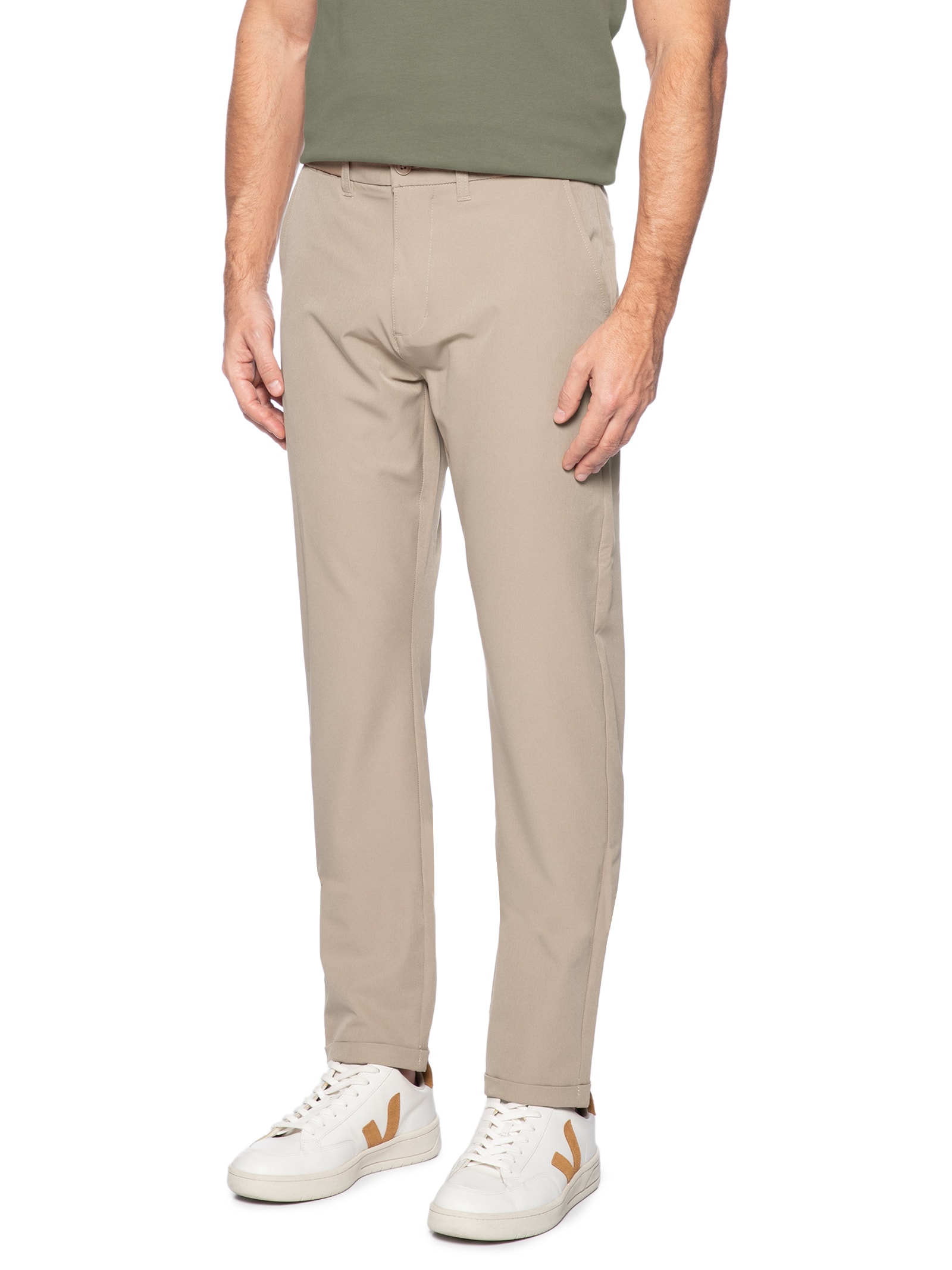 Calça Masculina Confort Slim Bege  Basiq Men