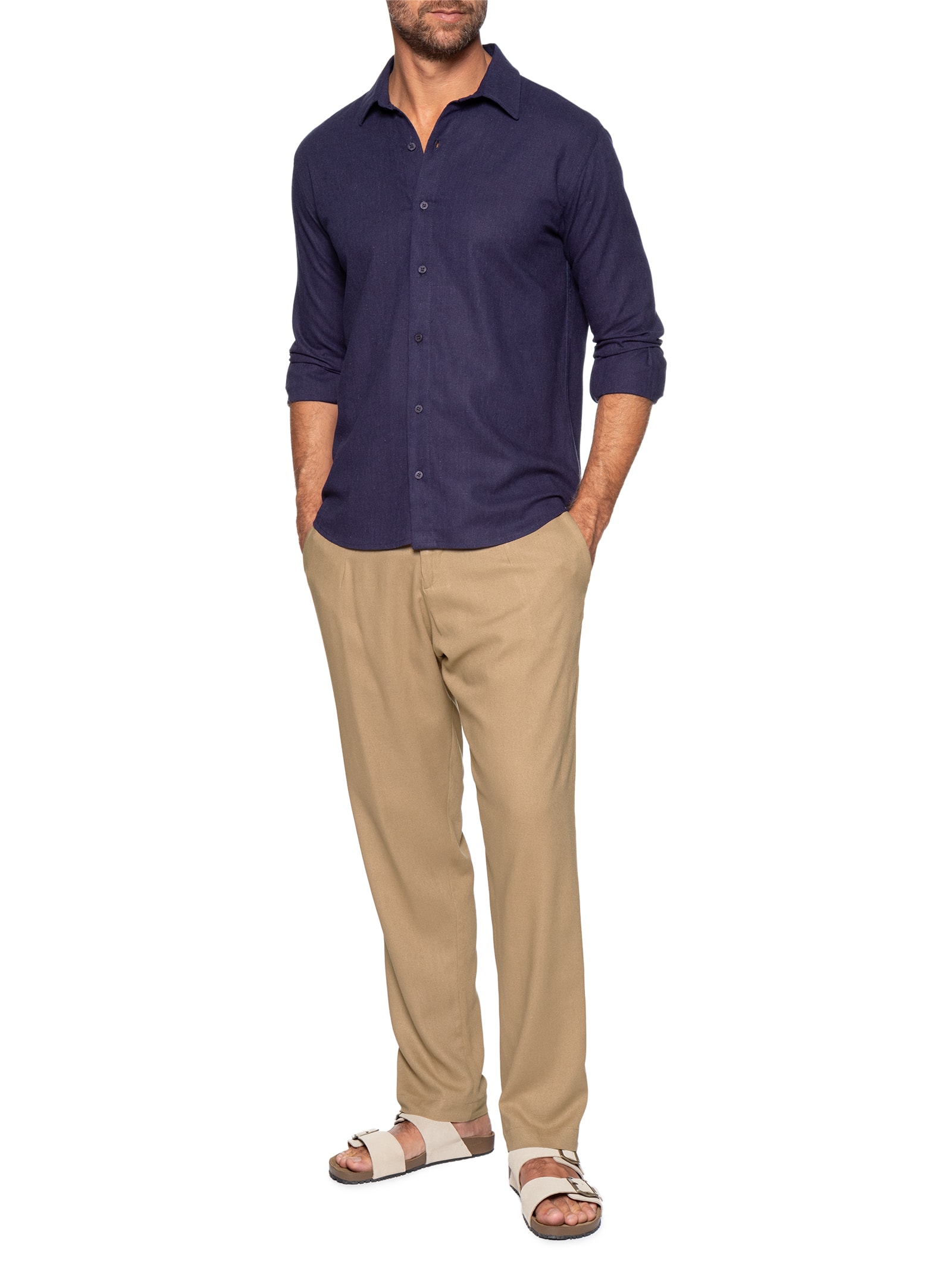 Calça Masculina De Linho Balneário Bege Hio