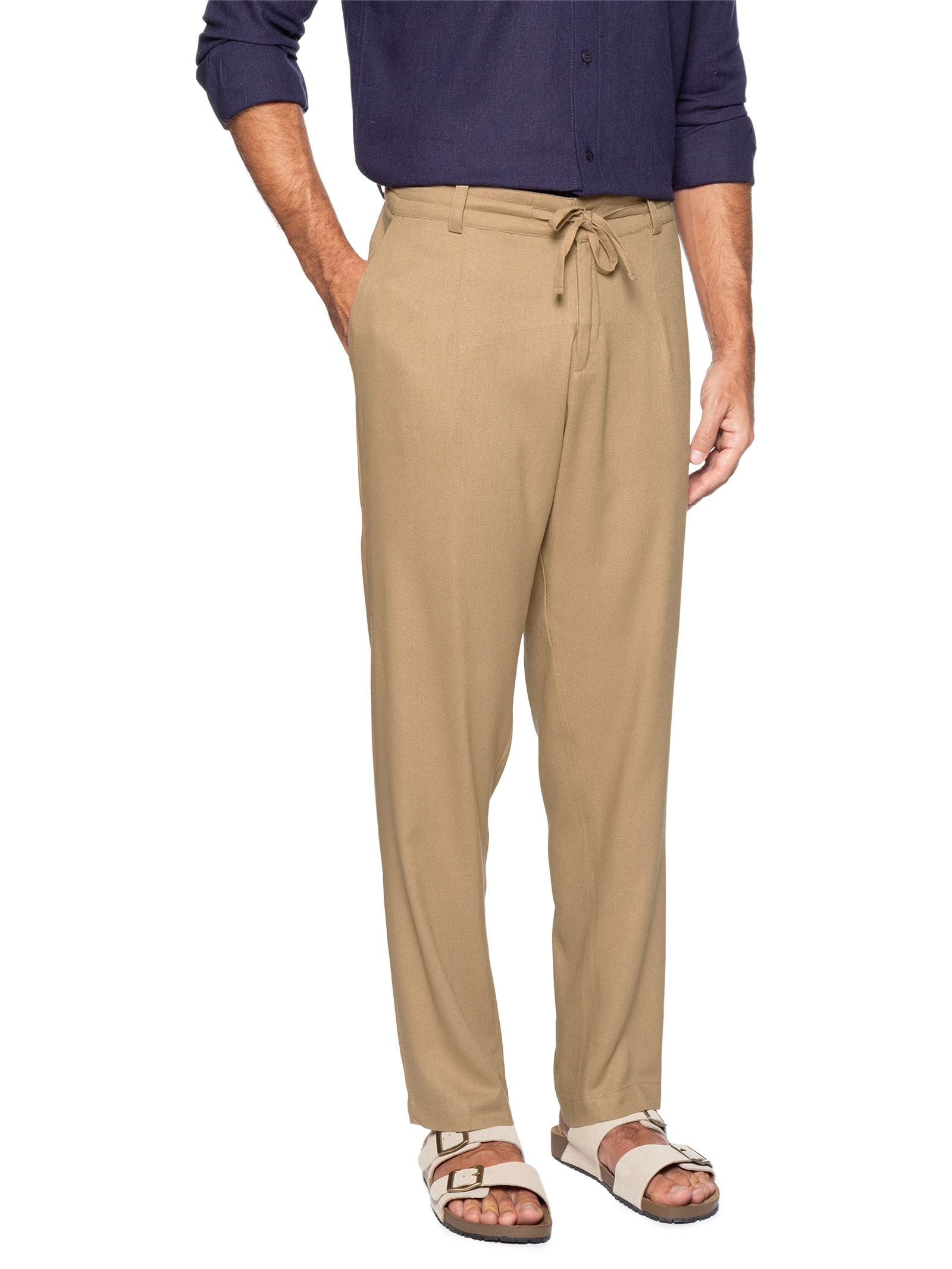 Calça Masculina De Linho Balneário Bege Hio