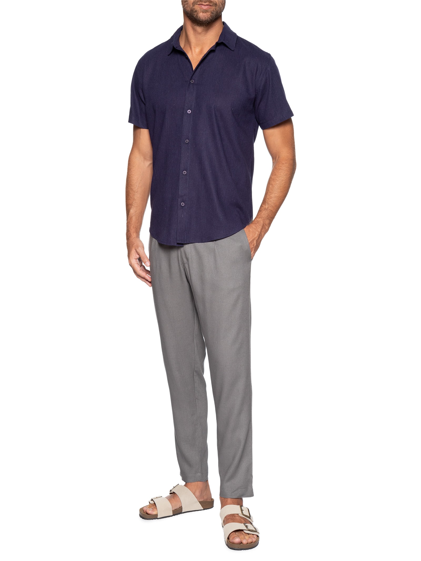 Calça Masculina De Linho Balneário Cinza Hio