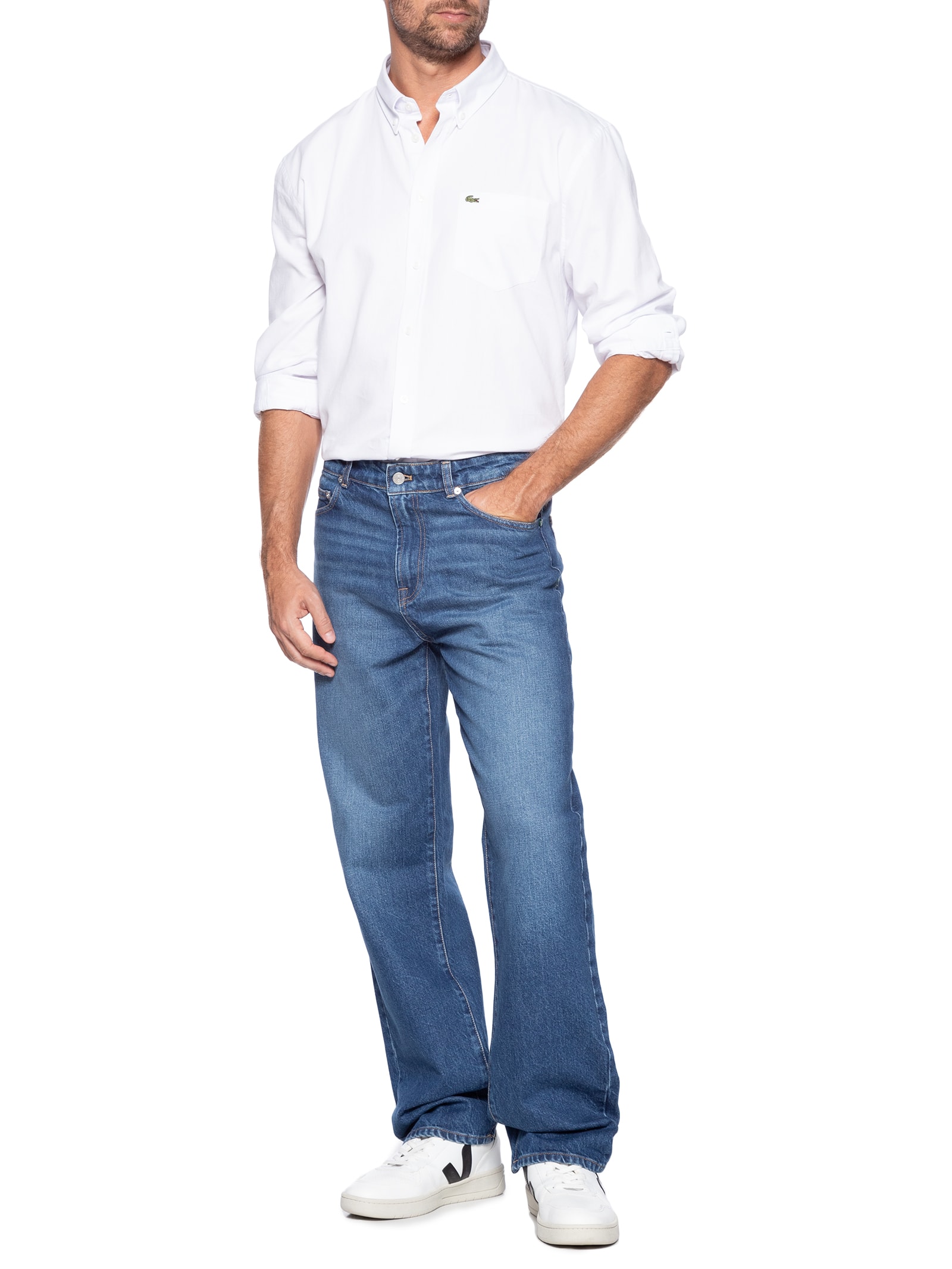 Lacoste Calça Masculina Denim Straight Fit Azul