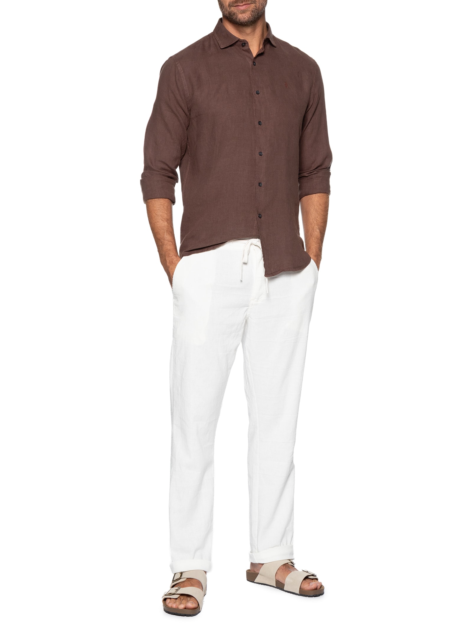 Calça Masculina Elástico Linho Branco Sergio K