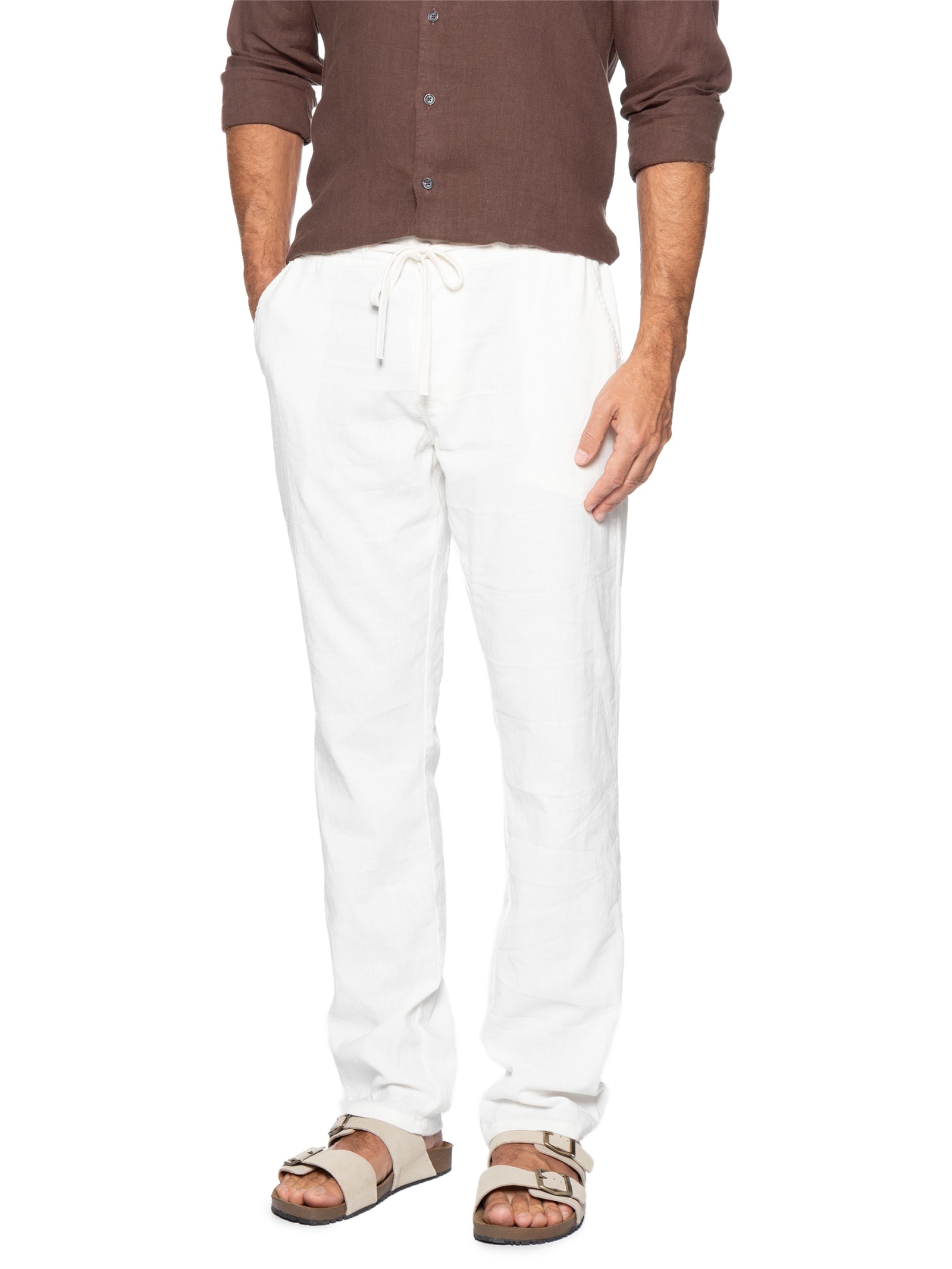 Calça Masculina Elástico Linho Branco Sergio K